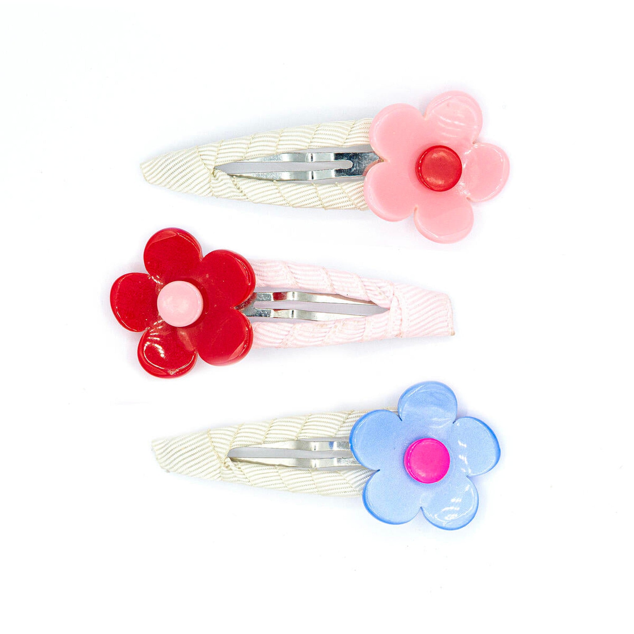 Flower Vania in Satin Blue Red Light Pink Hair Clips