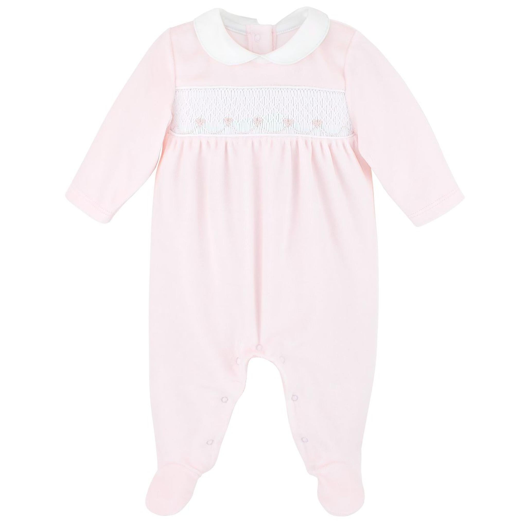 Heart Smock Velour Newborn Footie + Beanie