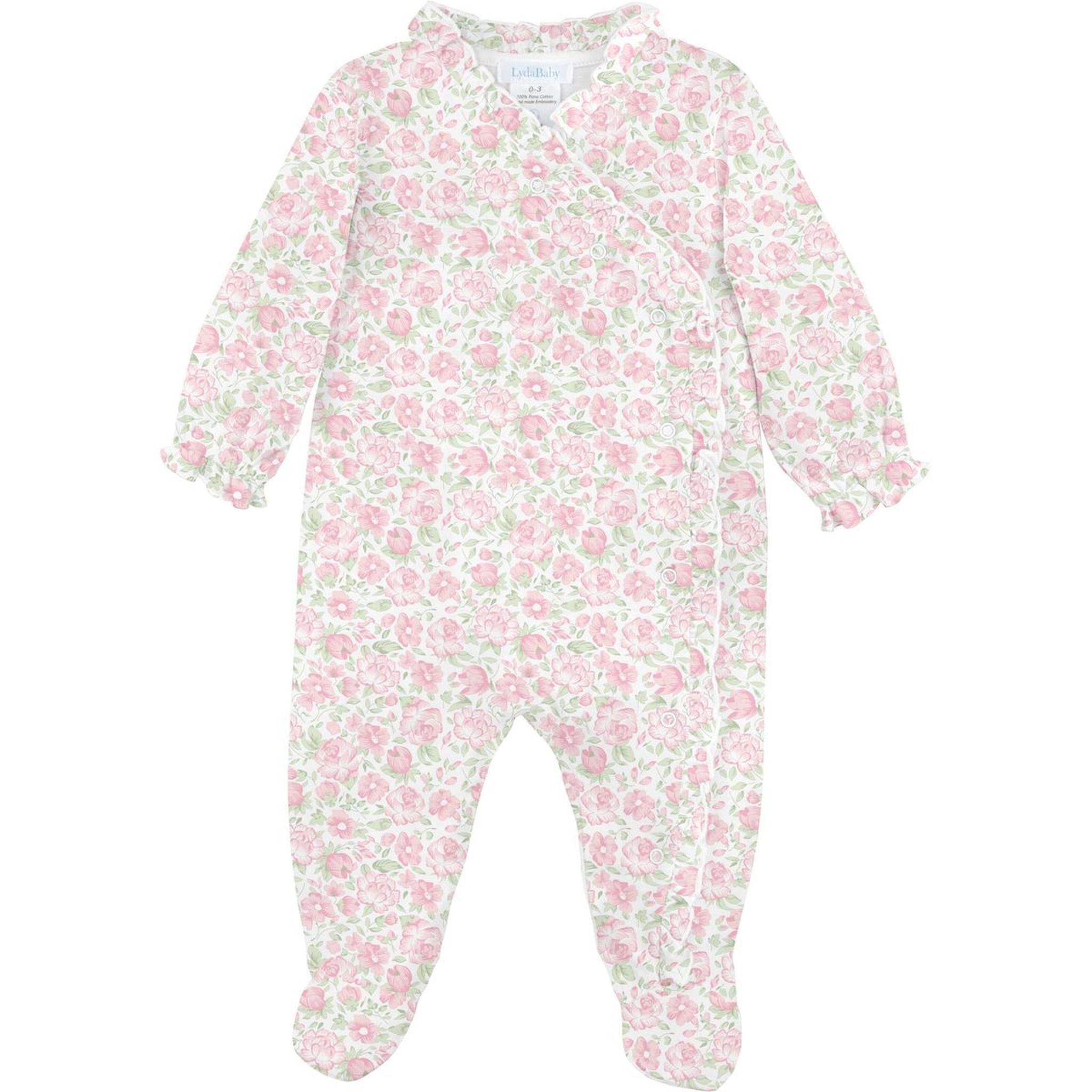 Elegant Pink FLower Snap Pima Footie