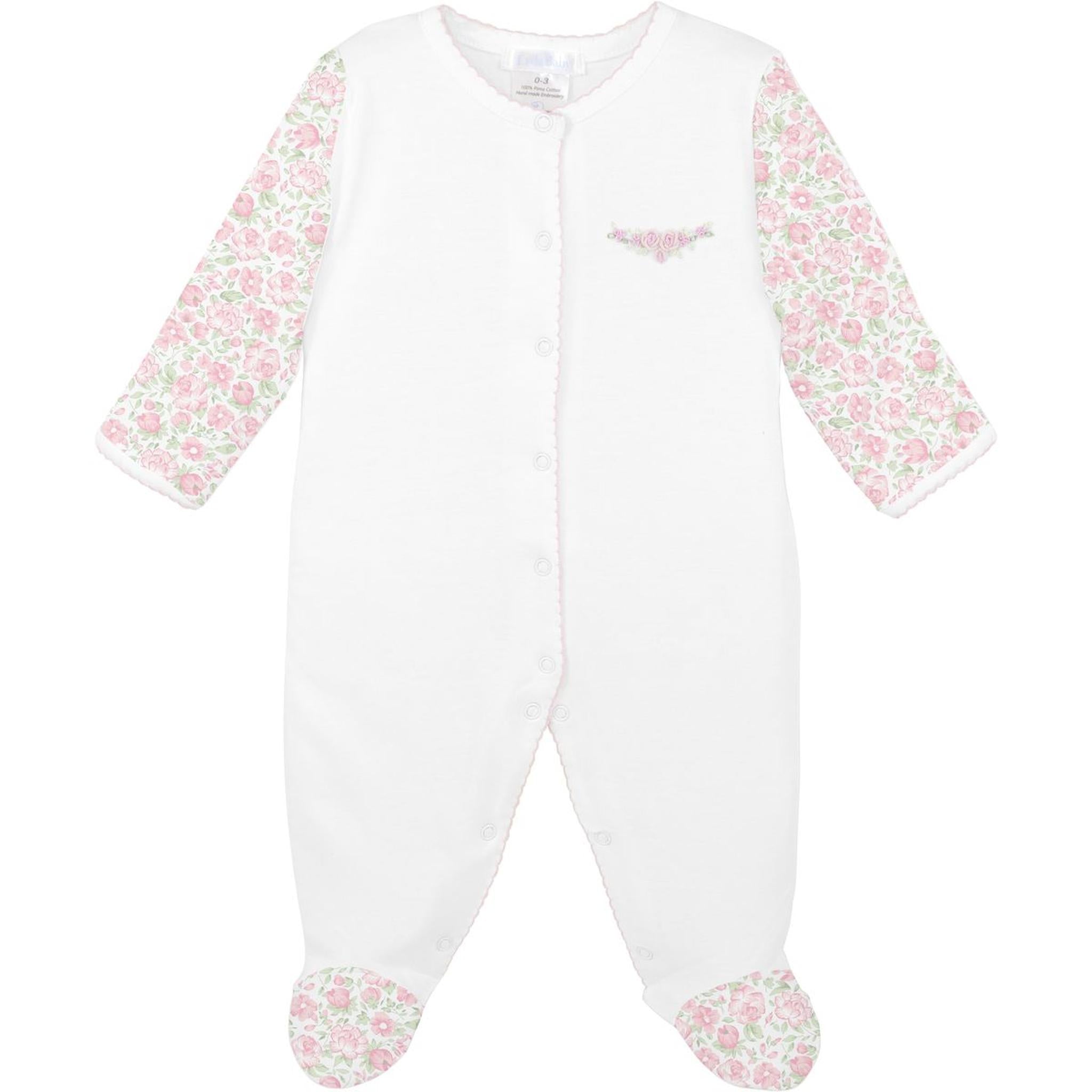 Elegant Floral Embroidered Pima Footie