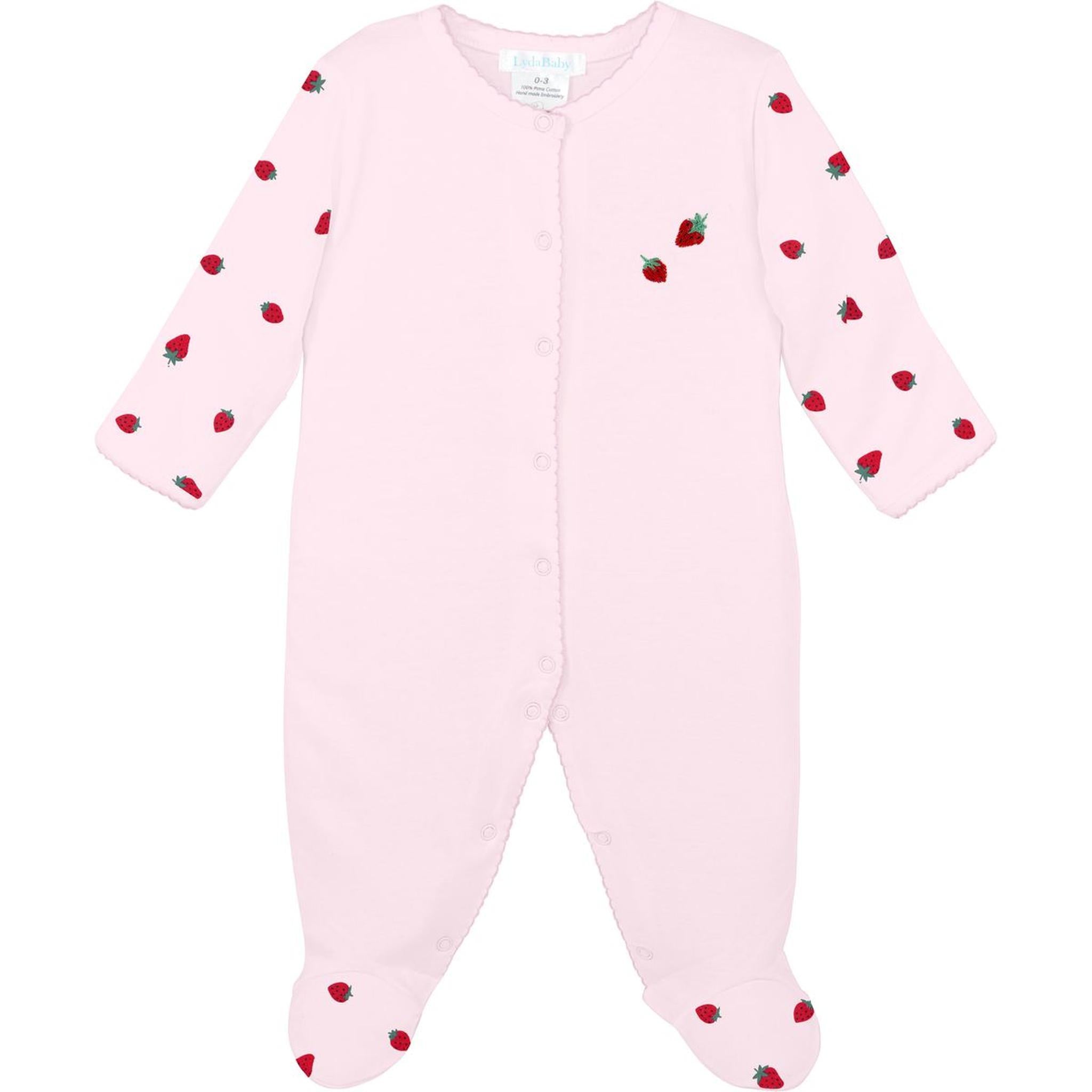Strawberries Embroidered Snap Pima Footie