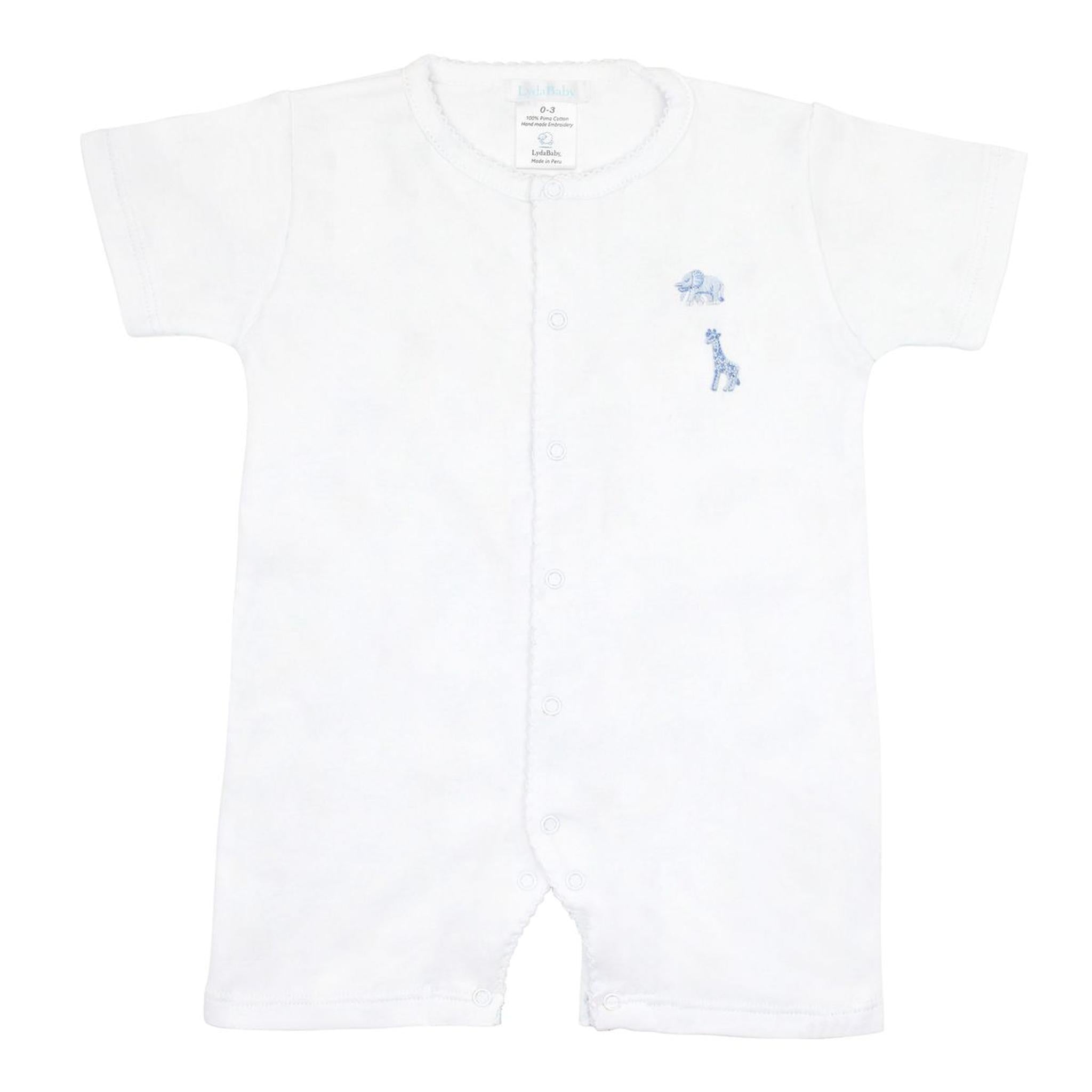 Safari Blue Embroidered Pima Romper