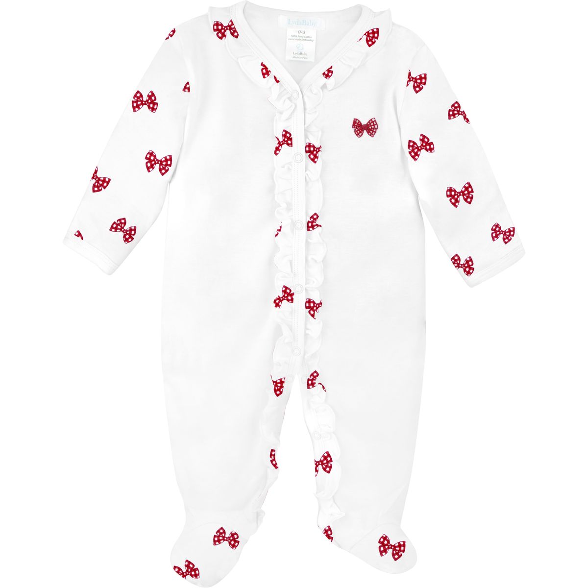 Vichy Red Bow Embroidered Pima Footie