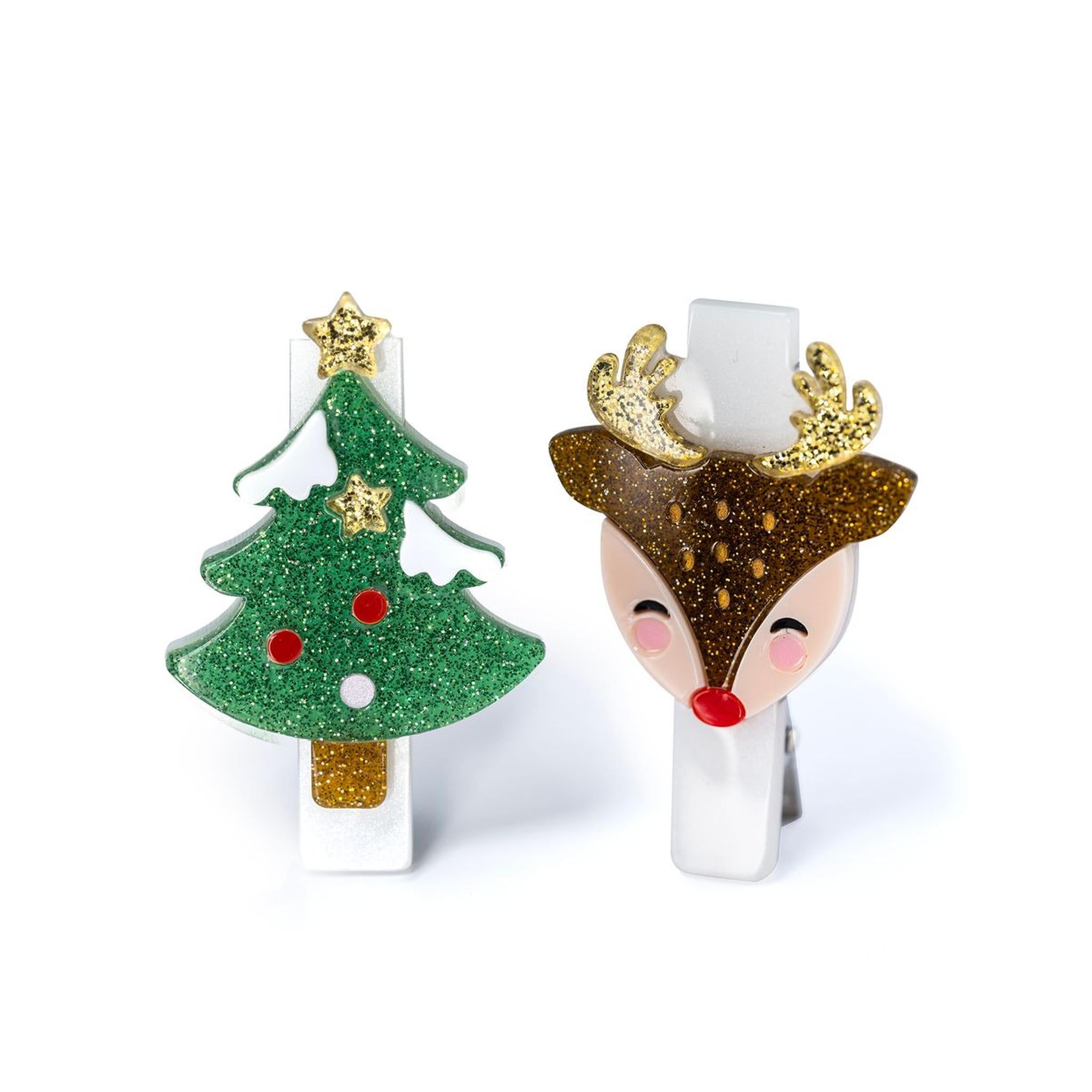 Reindeer and Tree Hair Clips