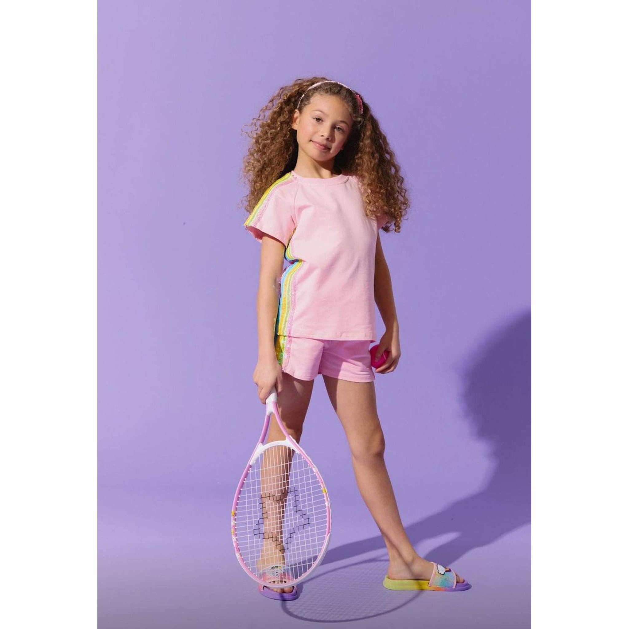 Pink Rainbow Stripe Short Set