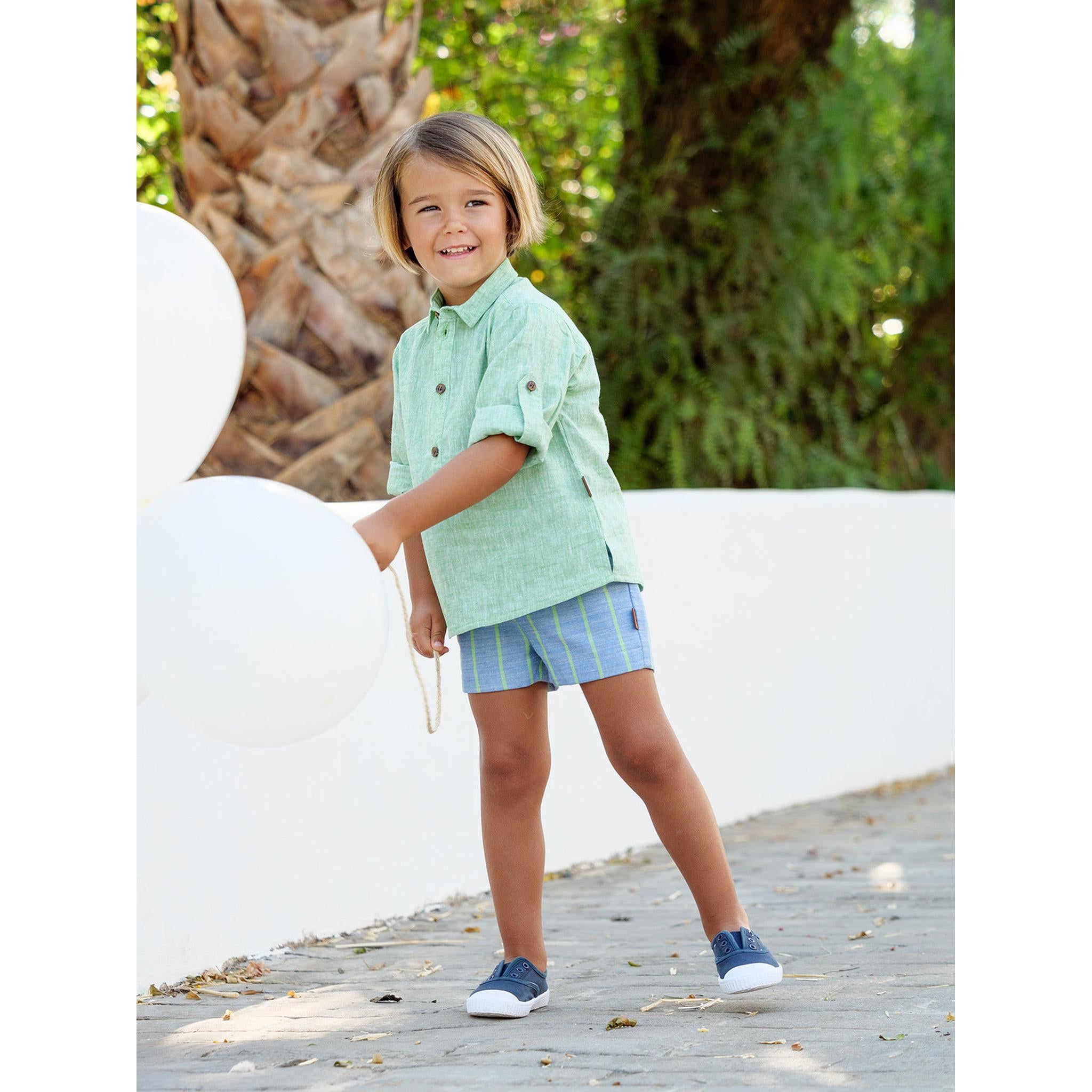 Green Blue Stripes Short Set