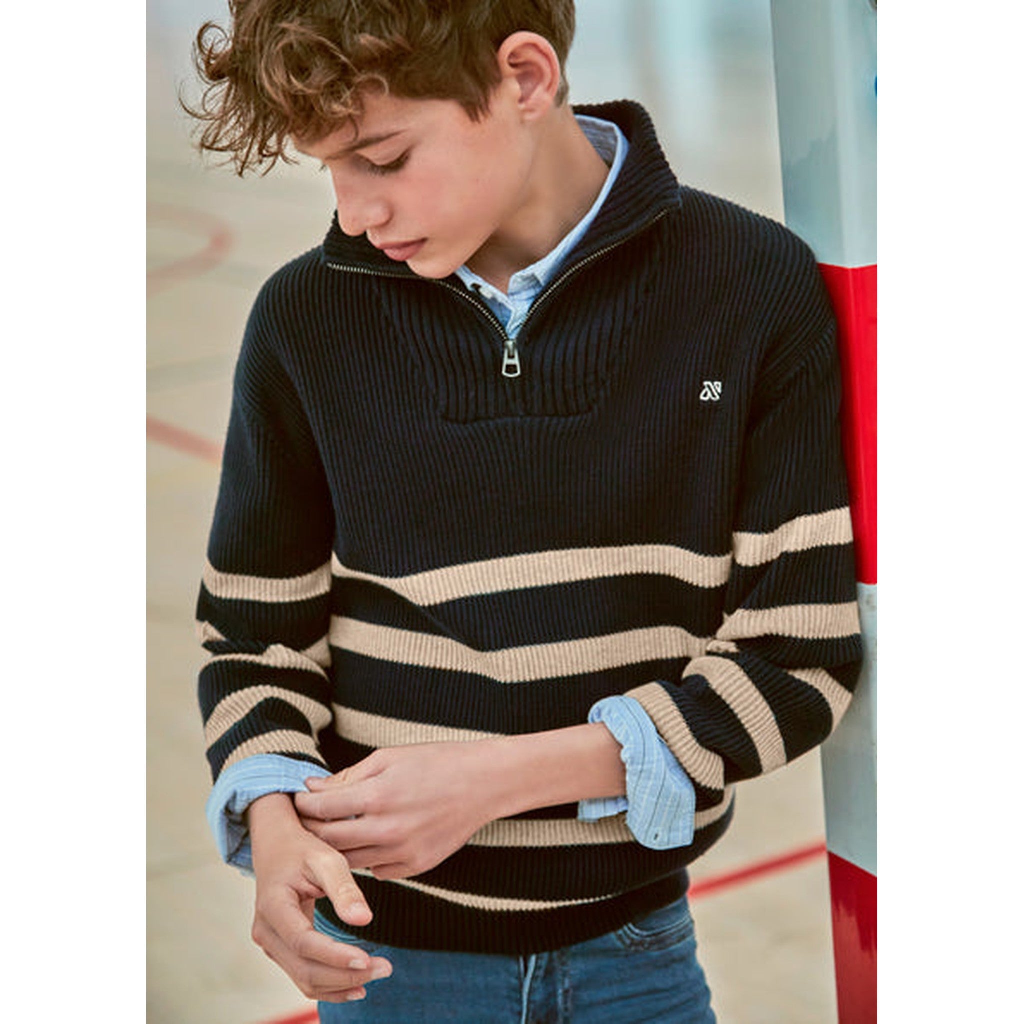 Boy Quarter Zip Striped Sweater