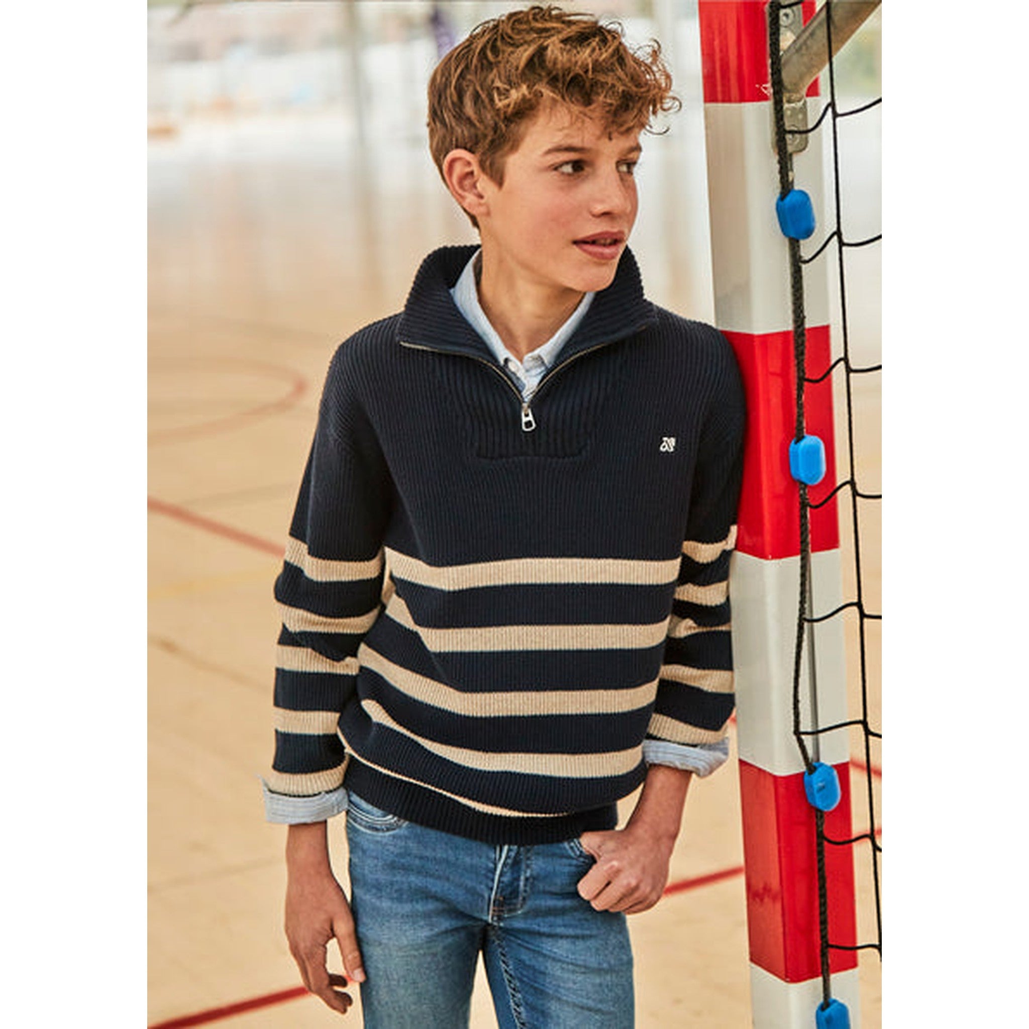 Boy Quarter Zip Striped Sweater
