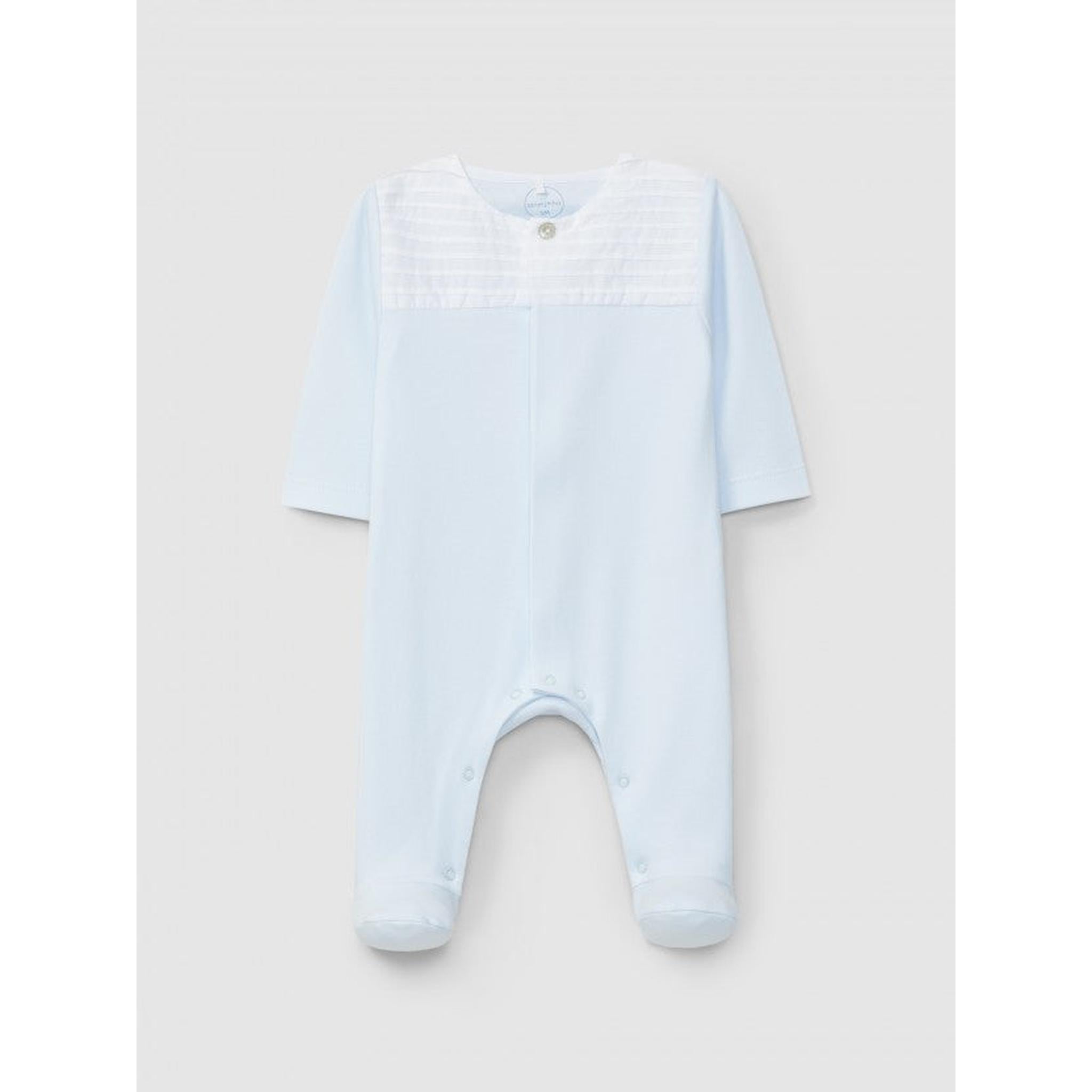Collarless babygrow with ribbed detail