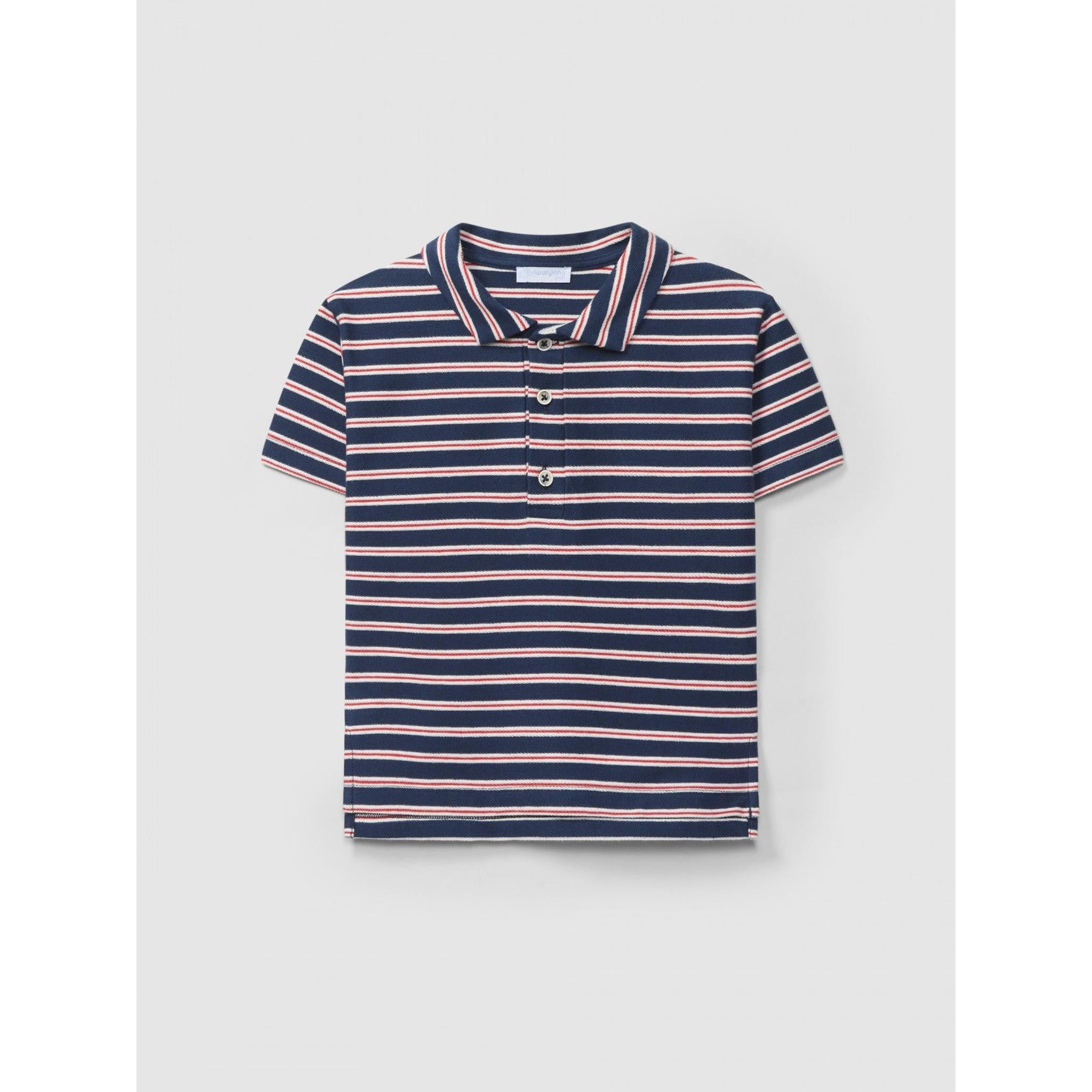 Polo shirt in multi-coloured striped plush - navy