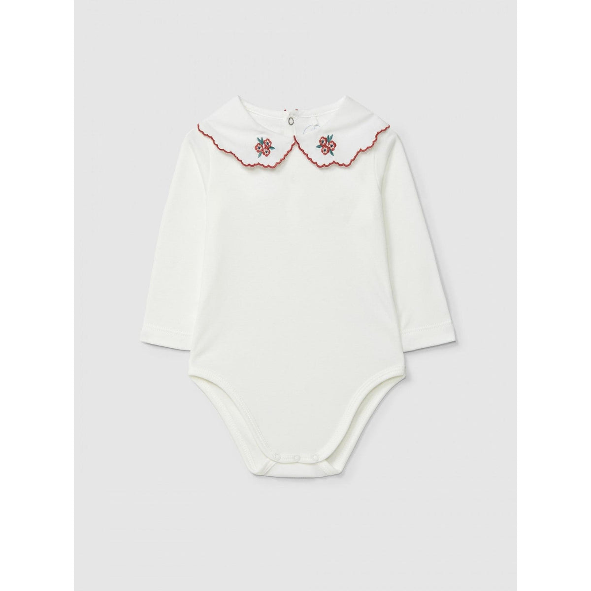 Bodysuit with embroidered flowers on the collar