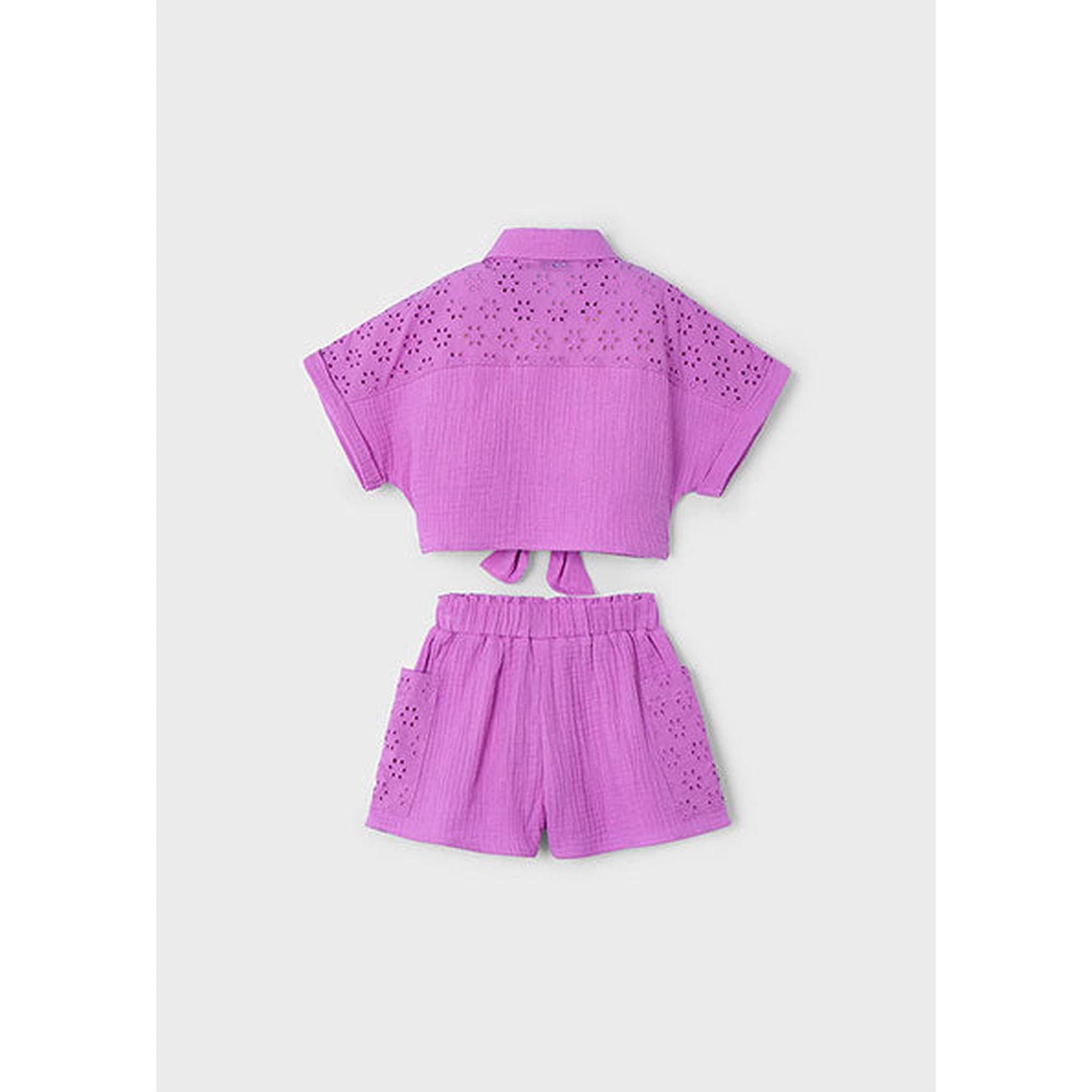 Girl Eyelet Shorts and Blouse Set - Purple