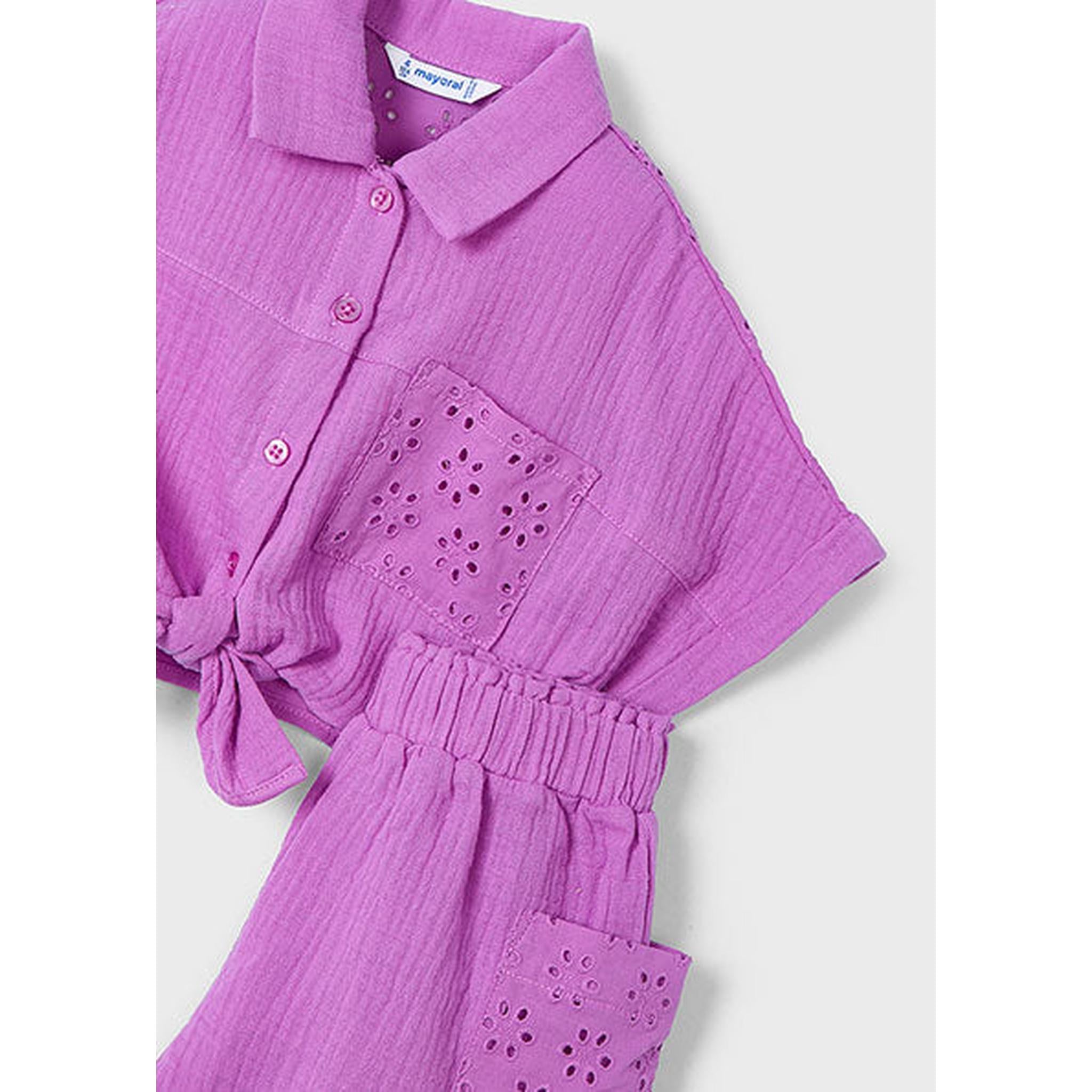 Girl Eyelet Shorts and Blouse Set - Purple