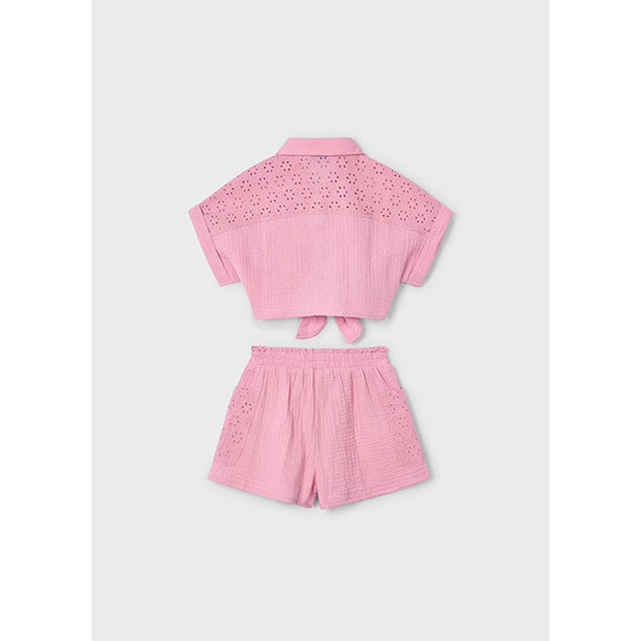 Girl Eyelet Shorts and Blouse Set - Pink