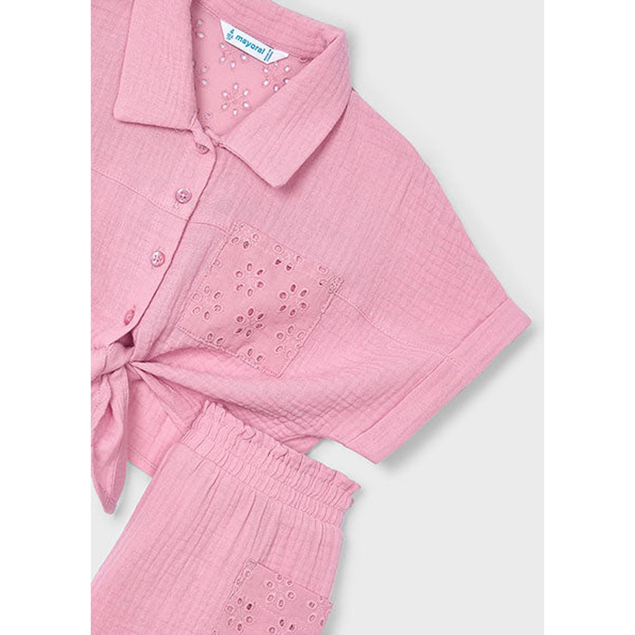 Girl Eyelet Shorts and Blouse Set - Pink