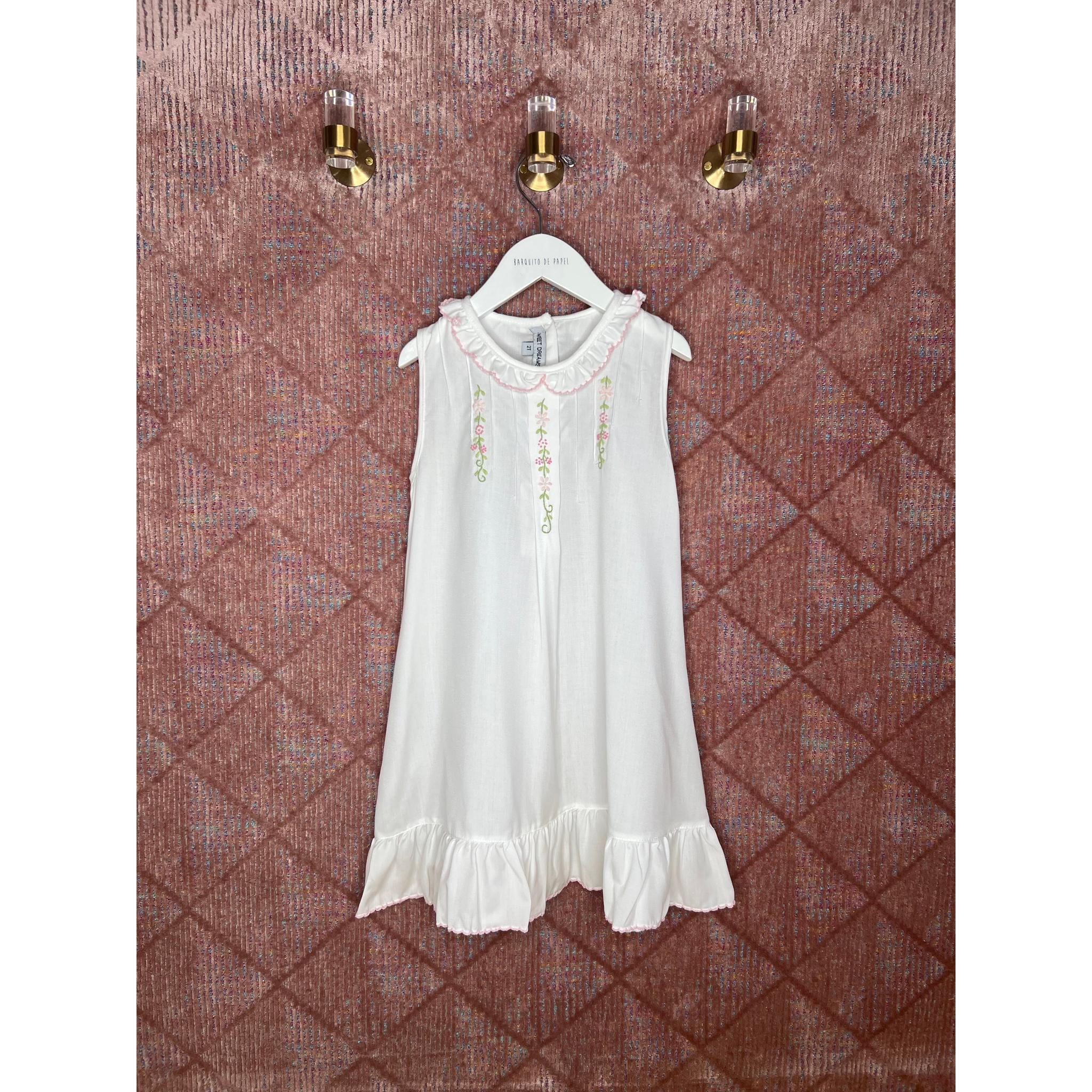 White Gown with Embroidered Flowers
