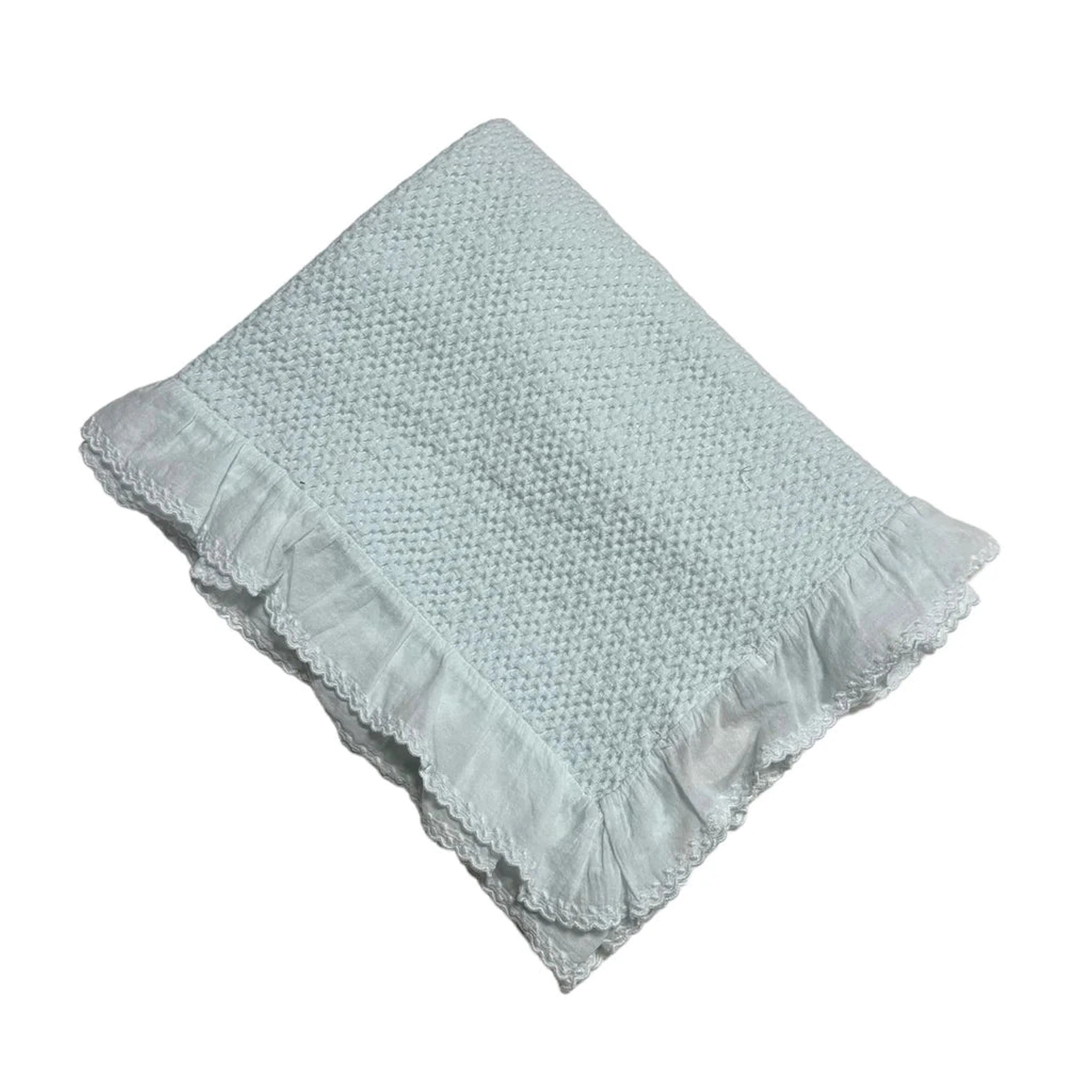 Stonewashed Puckered Blanket with Dotted Swiss Ruffle
