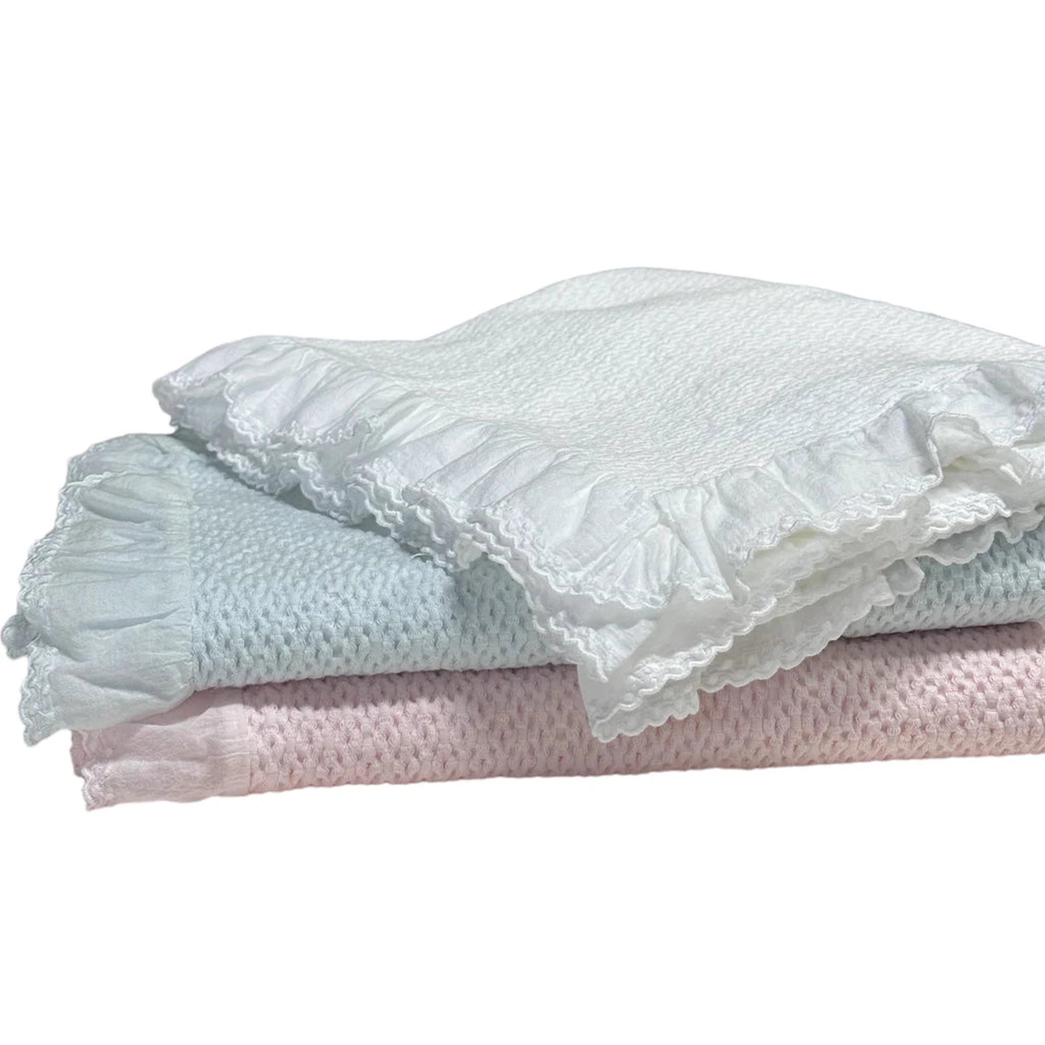 Stonewashed Puckered Blanket with Dotted Swiss Ruffle