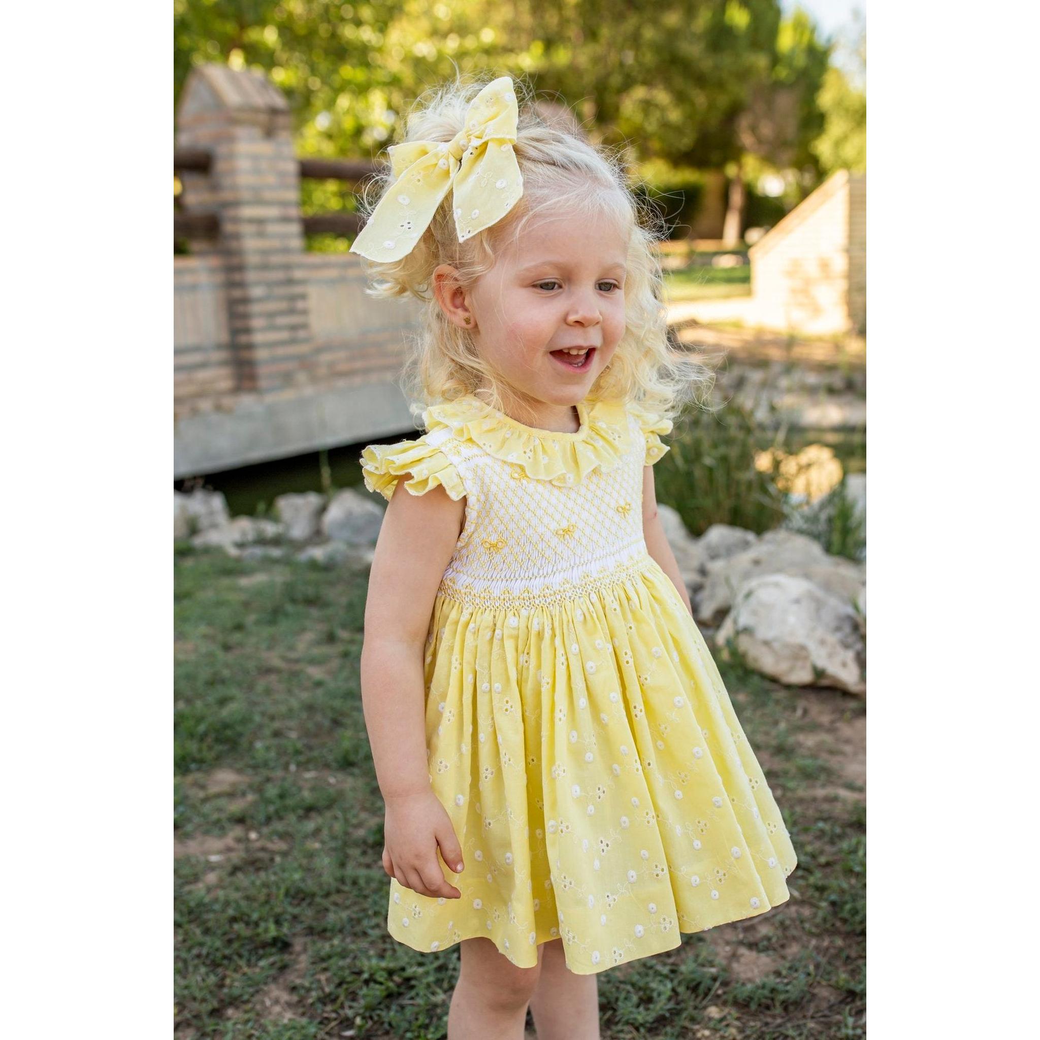 Yellow Embroidered Hand Smocked Dress