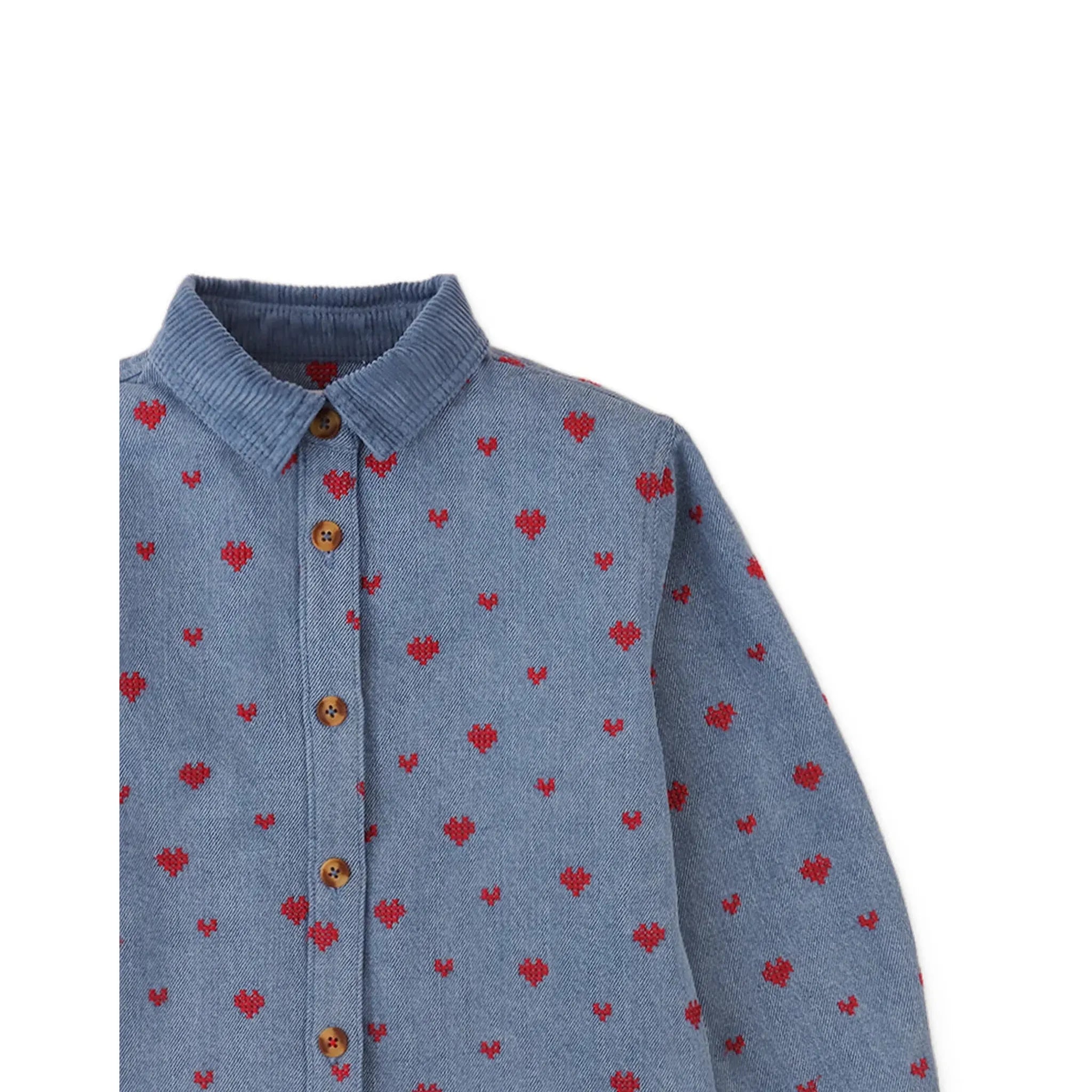 Josefina Denim Set with Heart Embroidery and Corduroy Collar