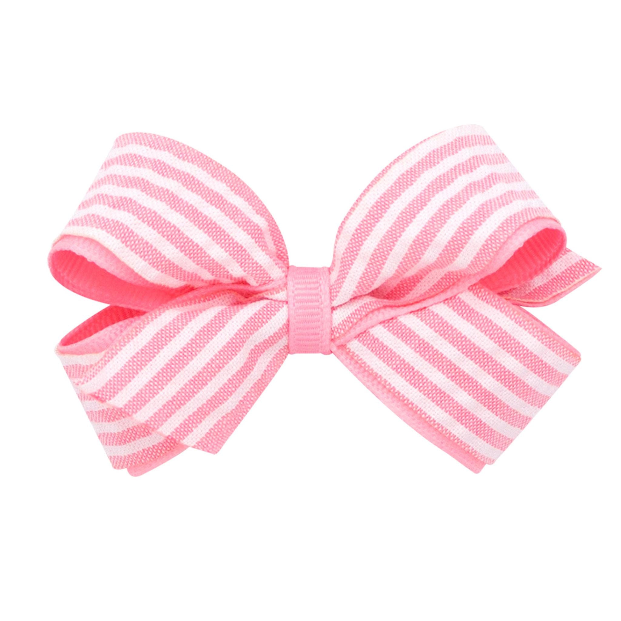Mini Genuine Seersucker Fabric and Grosgrain Overlay Hair Bow