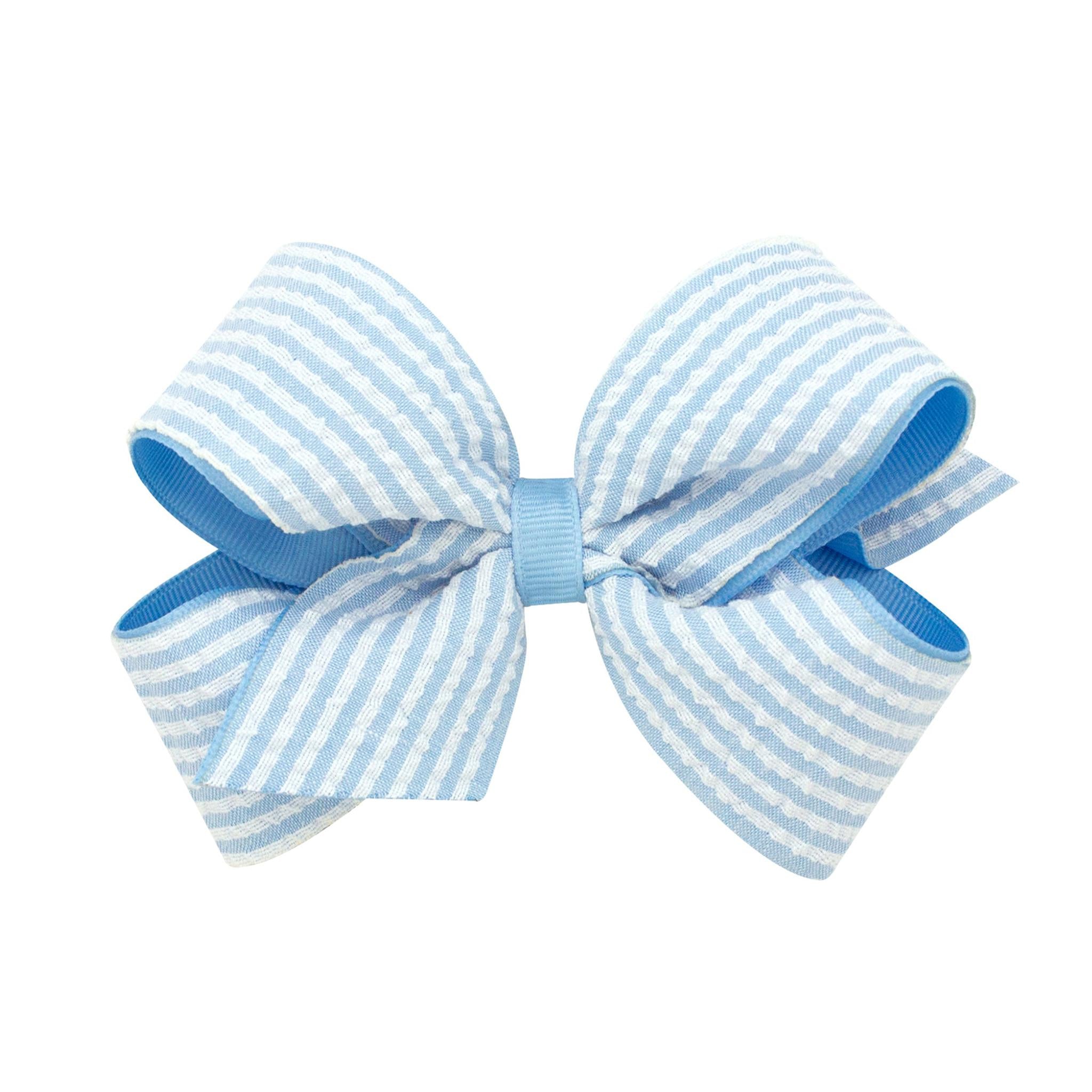 Medium Genuine Seersucker Fabric Grosgrain Overlay Hair Bow