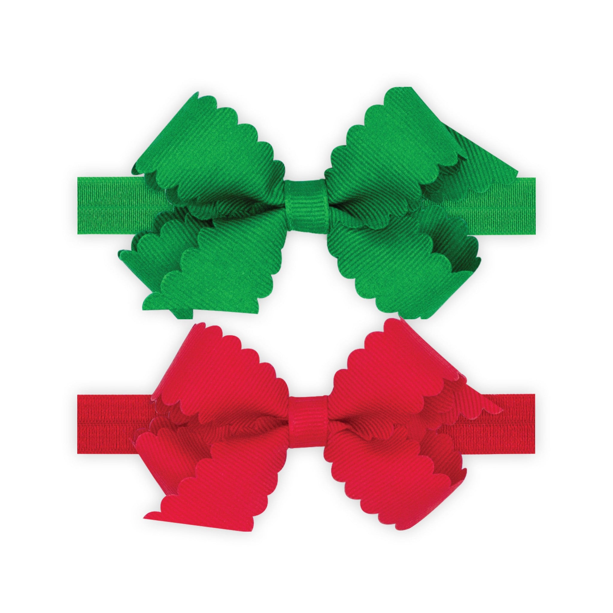 Two Mini Scallop Girls Hair Bows With Bands - Several Colors
