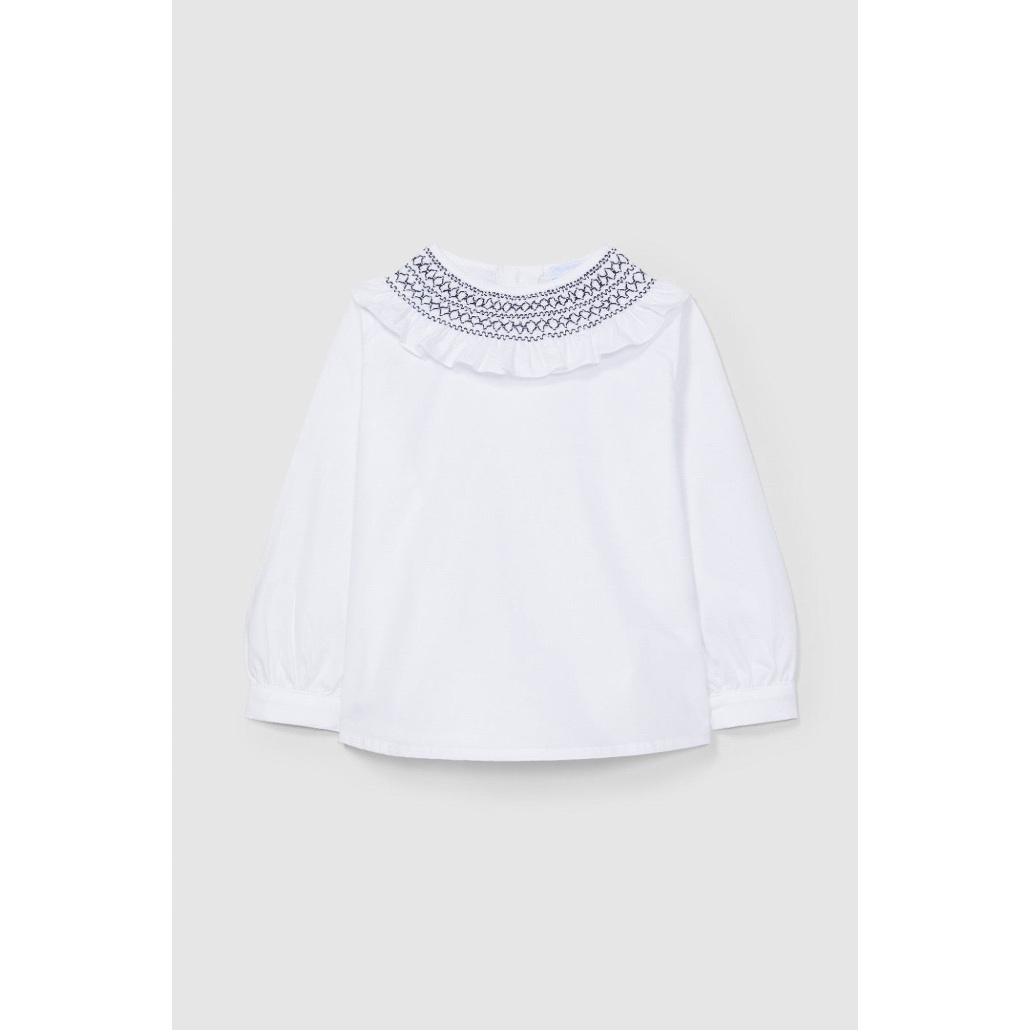 Blouse with smocking collar