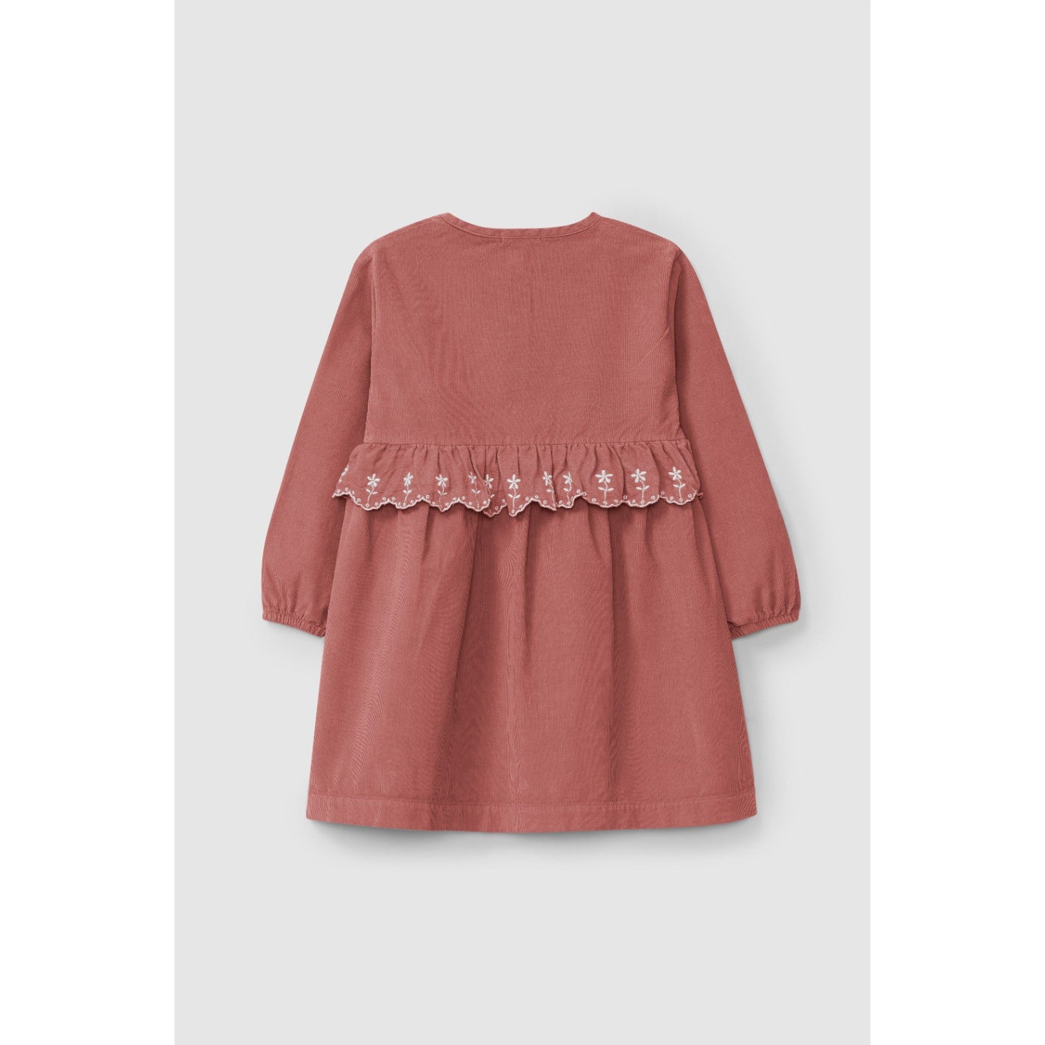 Micro-corduroy dress with embroidered flowers detail