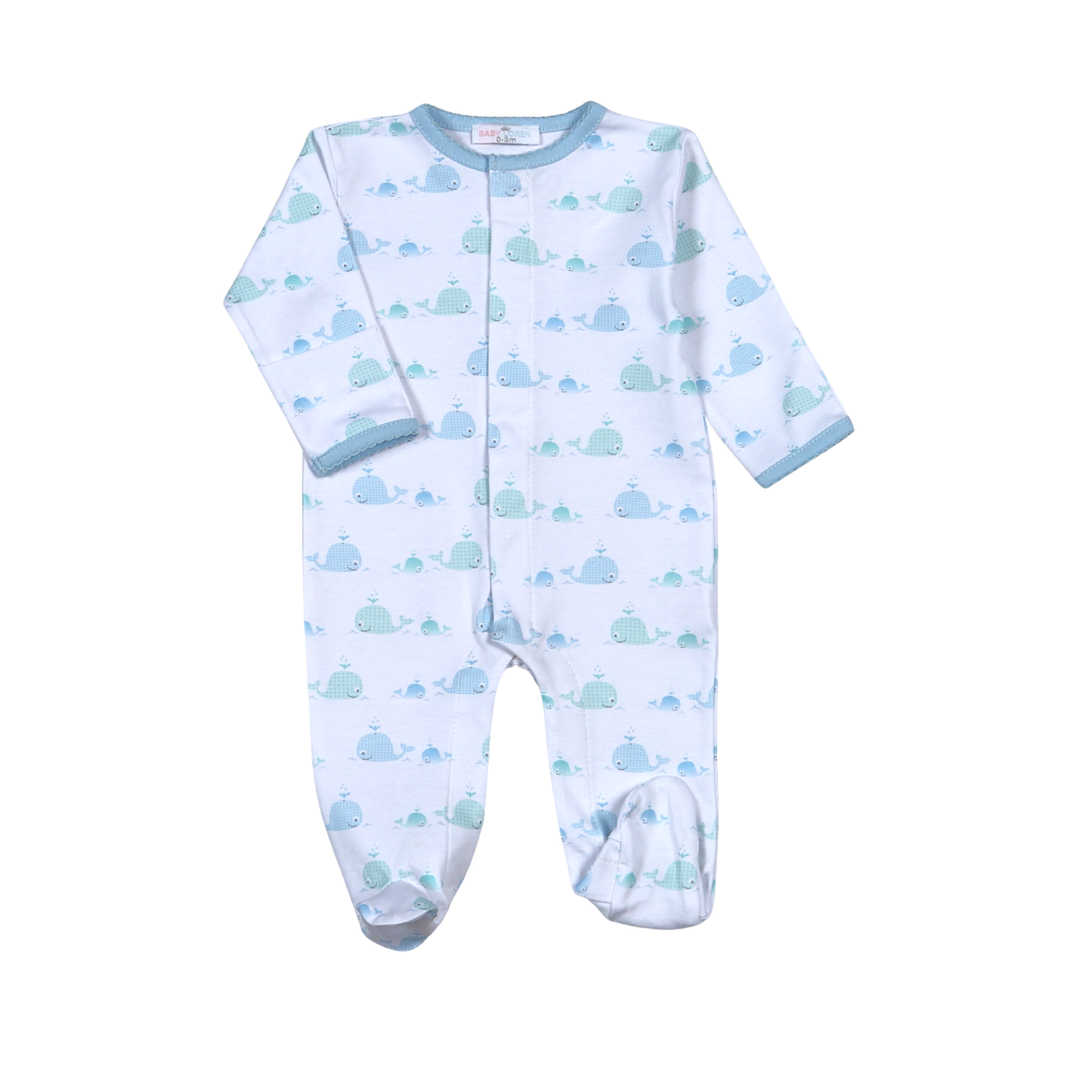 Whales Aqua and Blue Snaps Footie