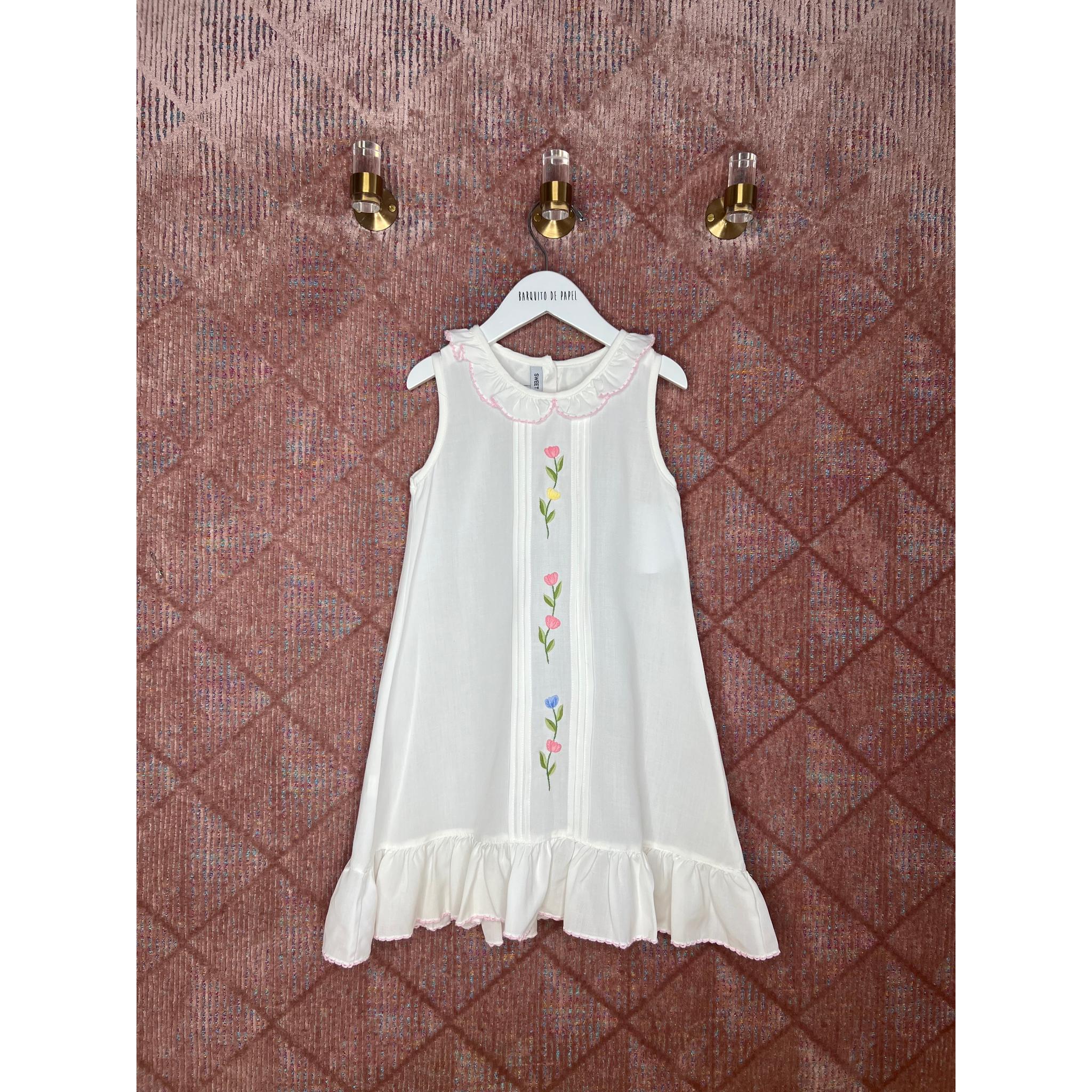 White Gown with Embroidered Tulips