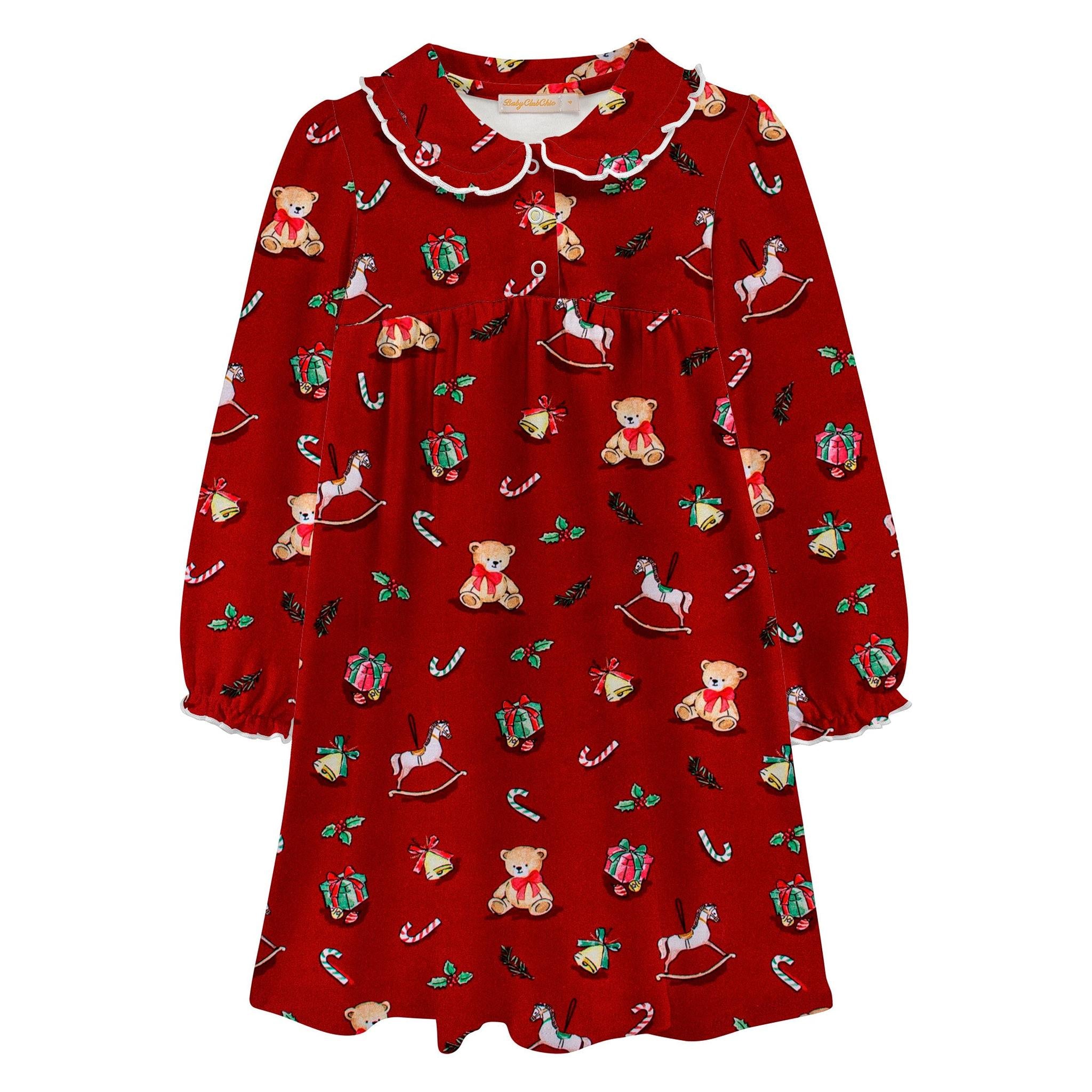 joyful christmas printed dress w/round collar