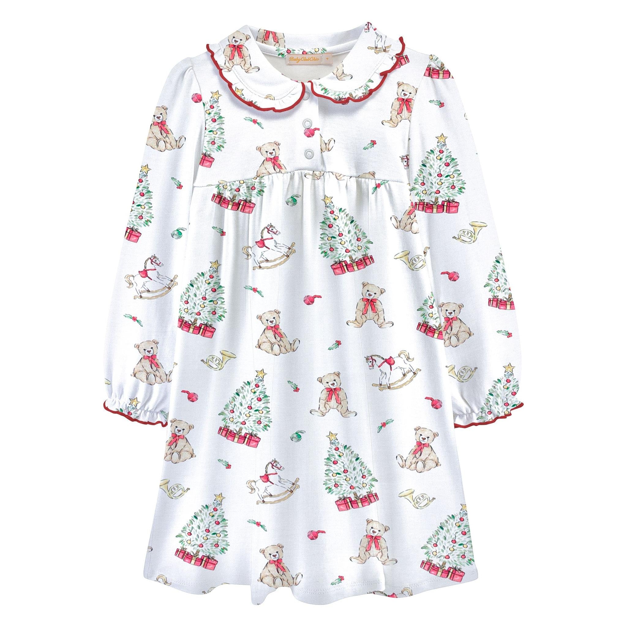 holiday time printed dress w/round collar
