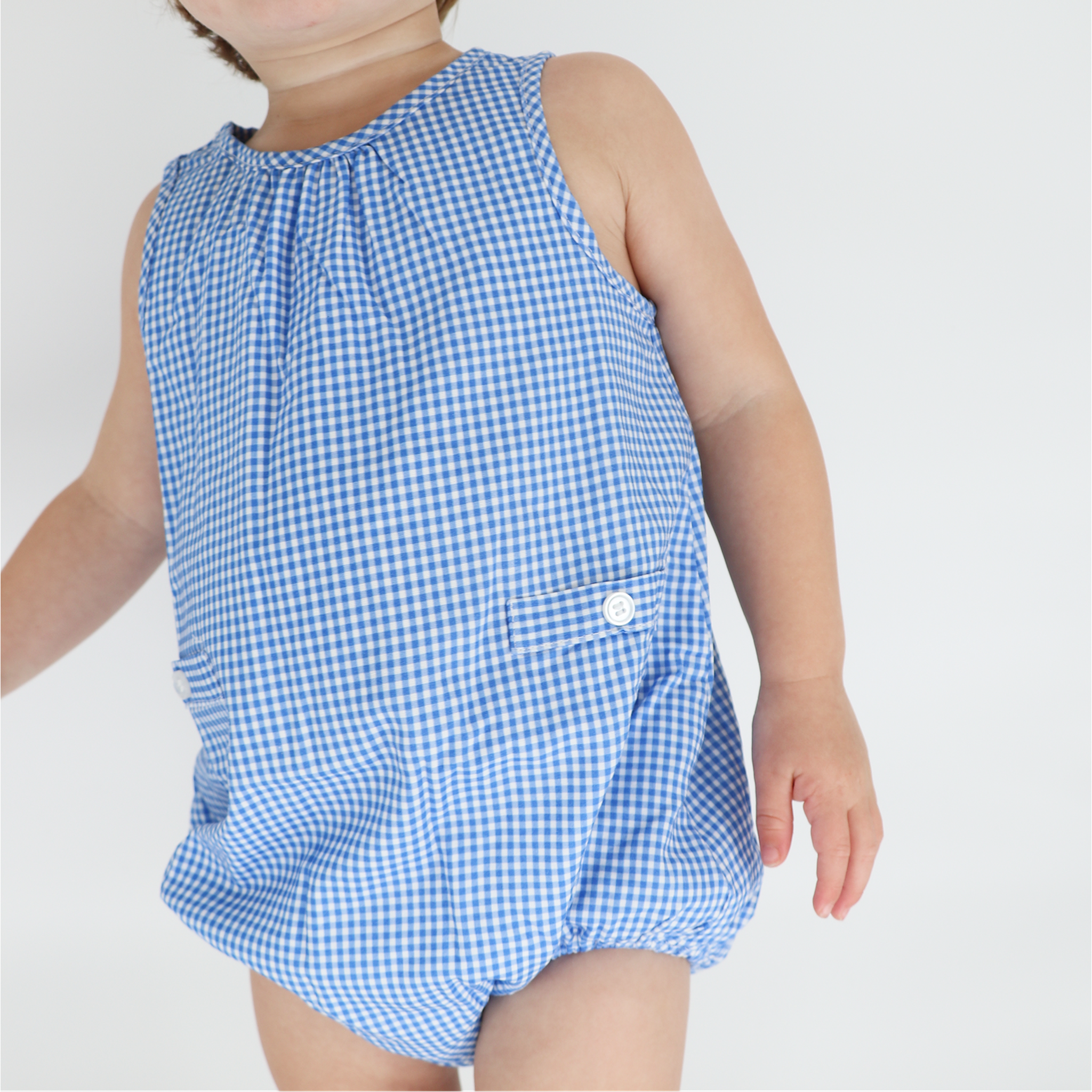 sky blue gingham bubble romper