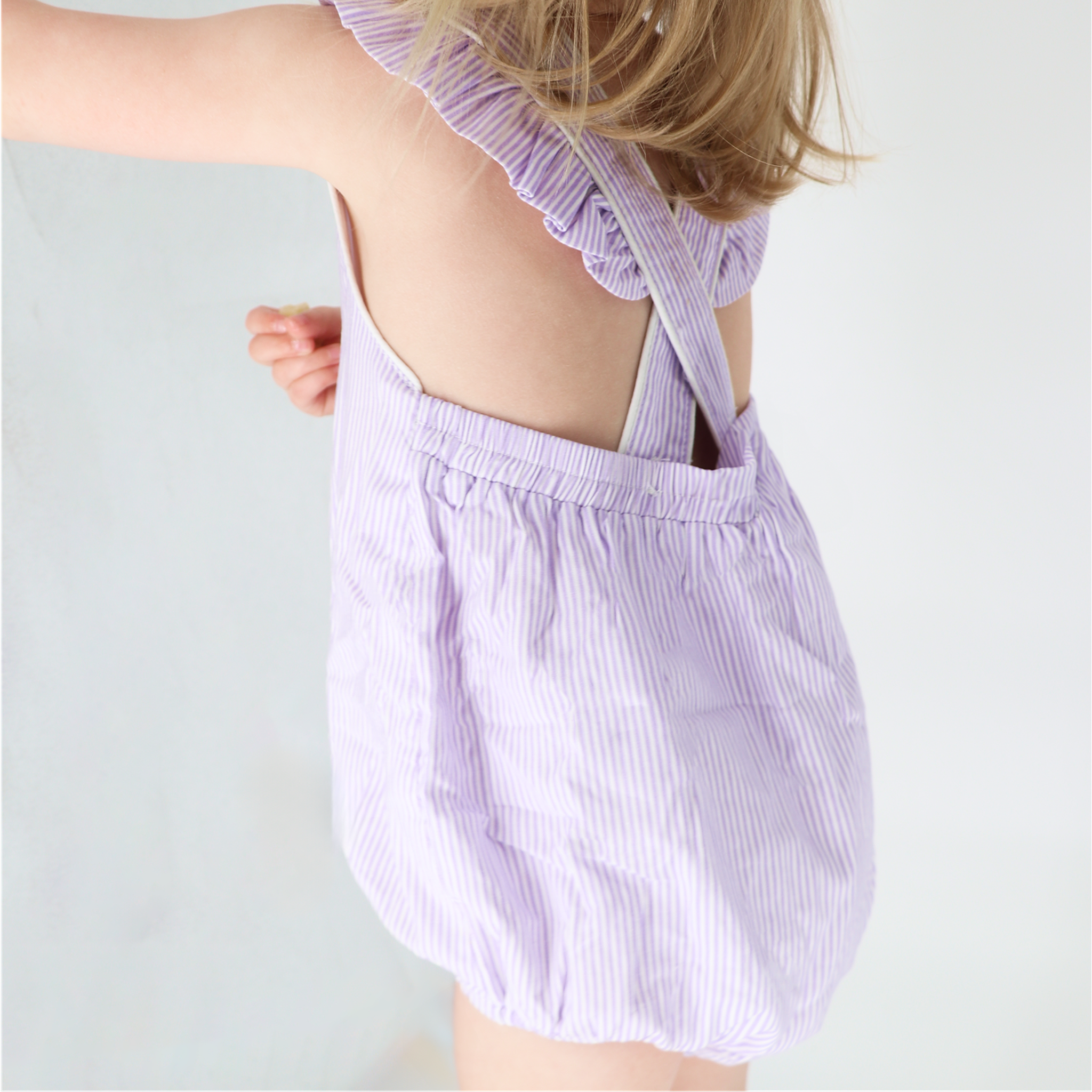 lavender stripe bubble romper