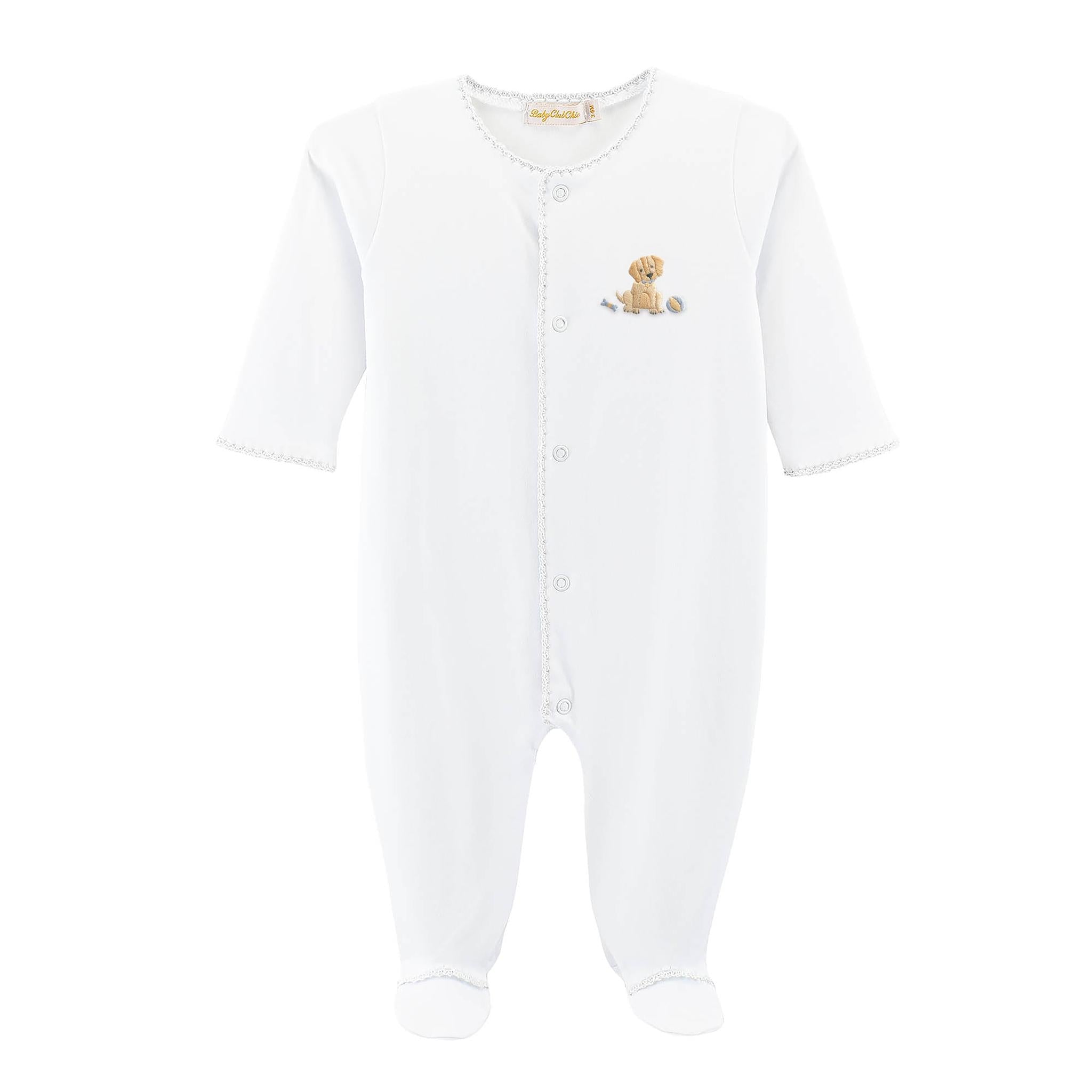 good puppy - boy footie w/crochet trim