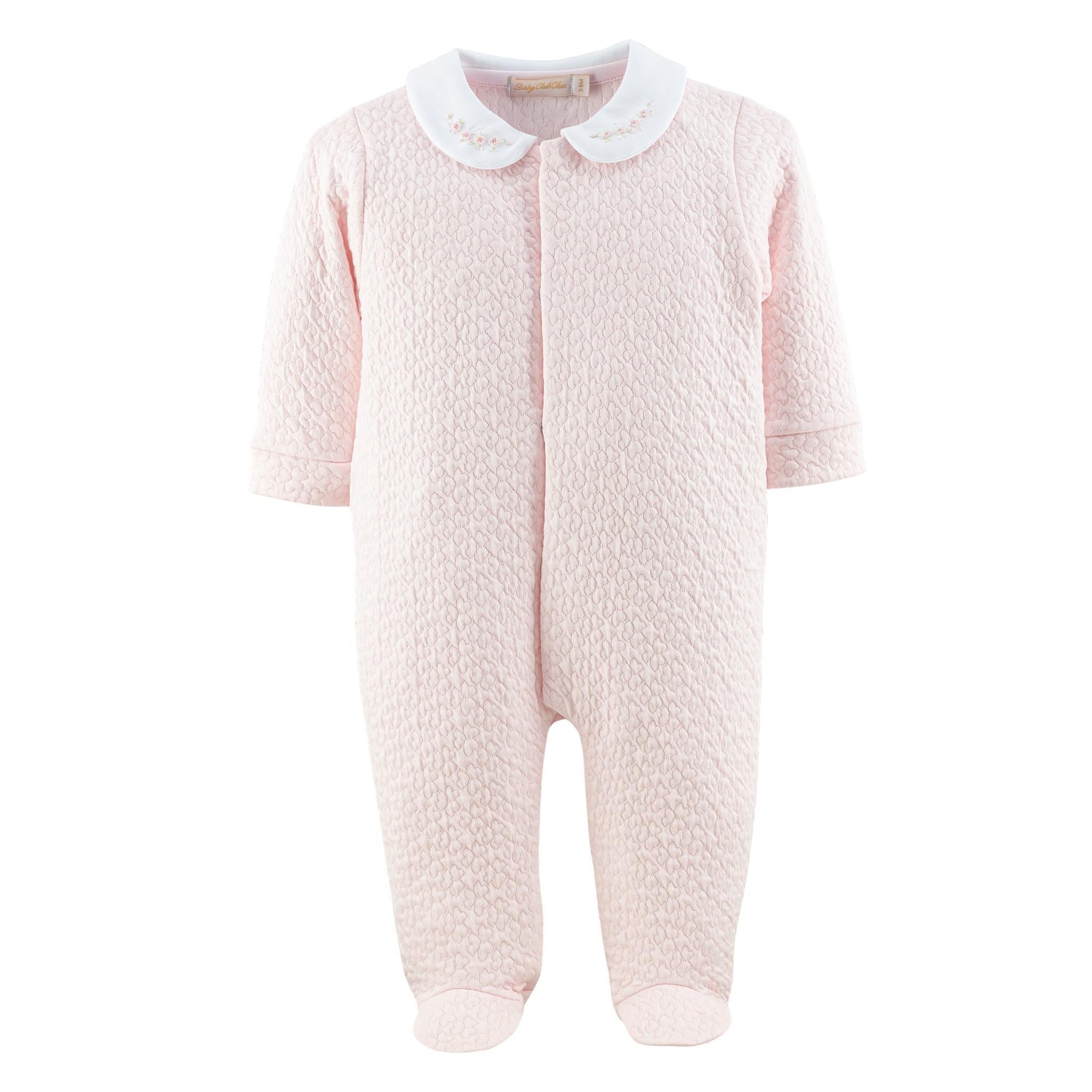 hearts footie w/embroidered collar