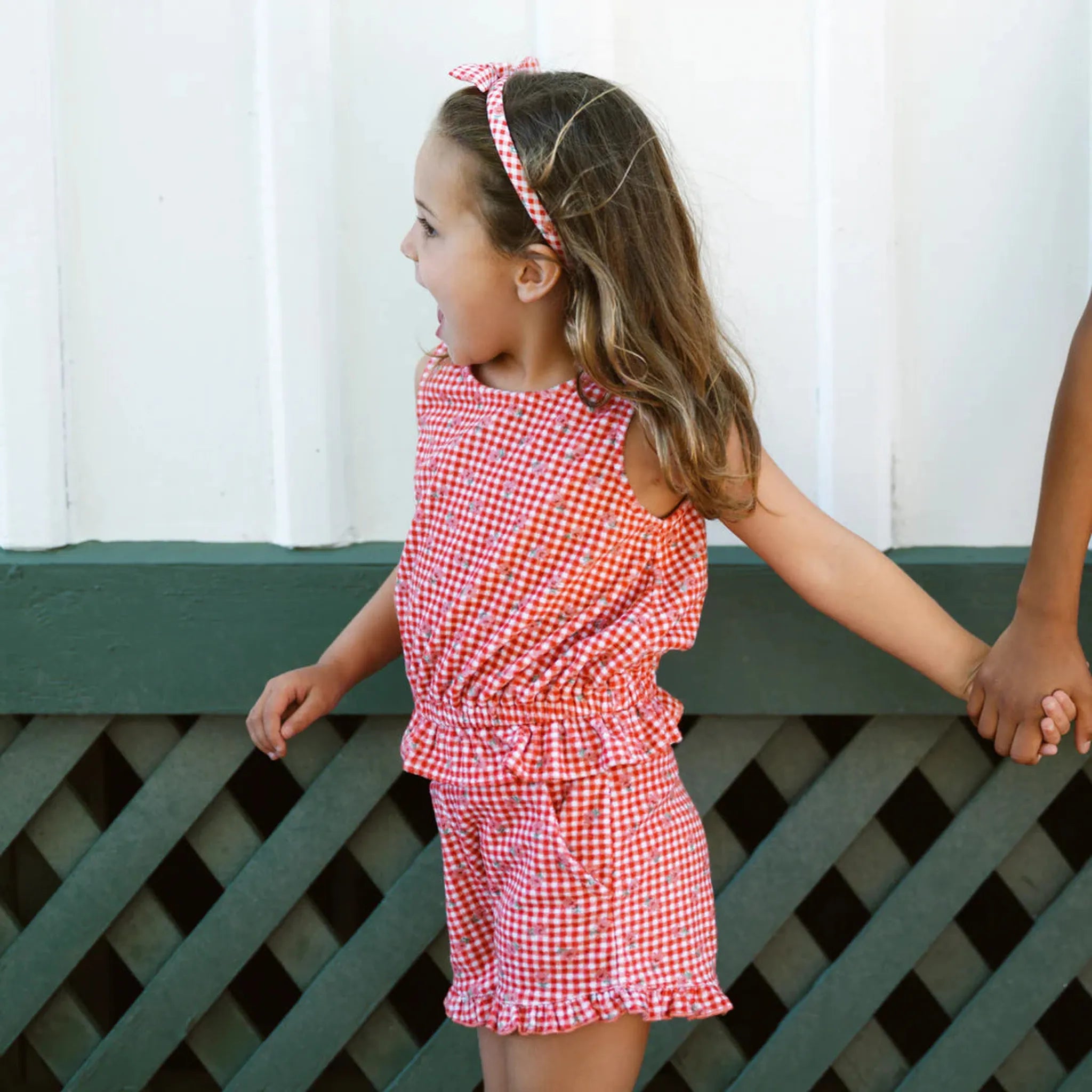 Girls Strawberry Gingham Terry Set