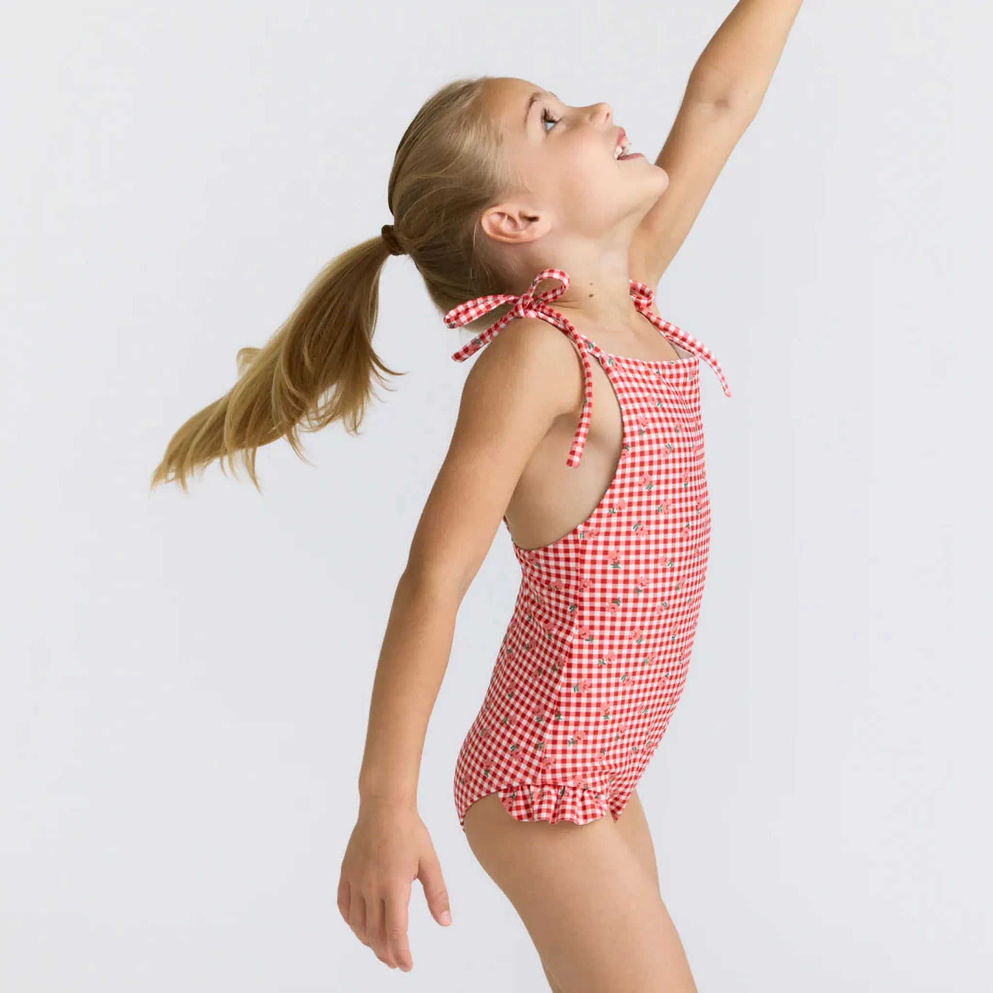 Girls Floral Gingham Front Tie Strap Halter One Piece