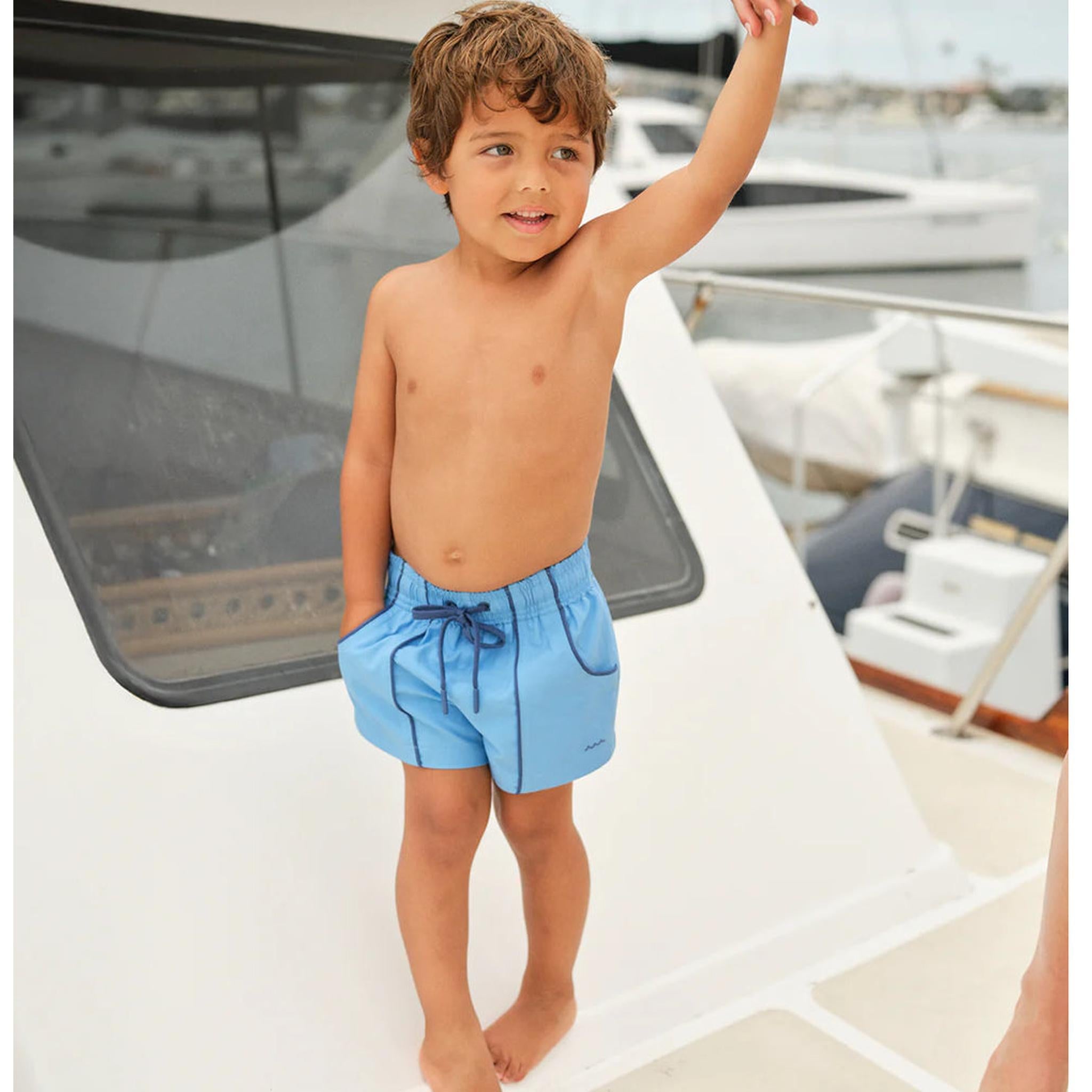 boys Blue paneled boardie