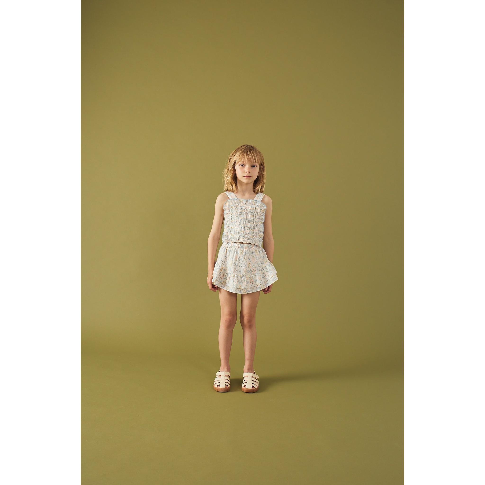 MARTINA TRELLIS PRINT SMOCKED TOP WITH WIDE STRAPS & SKORT SET