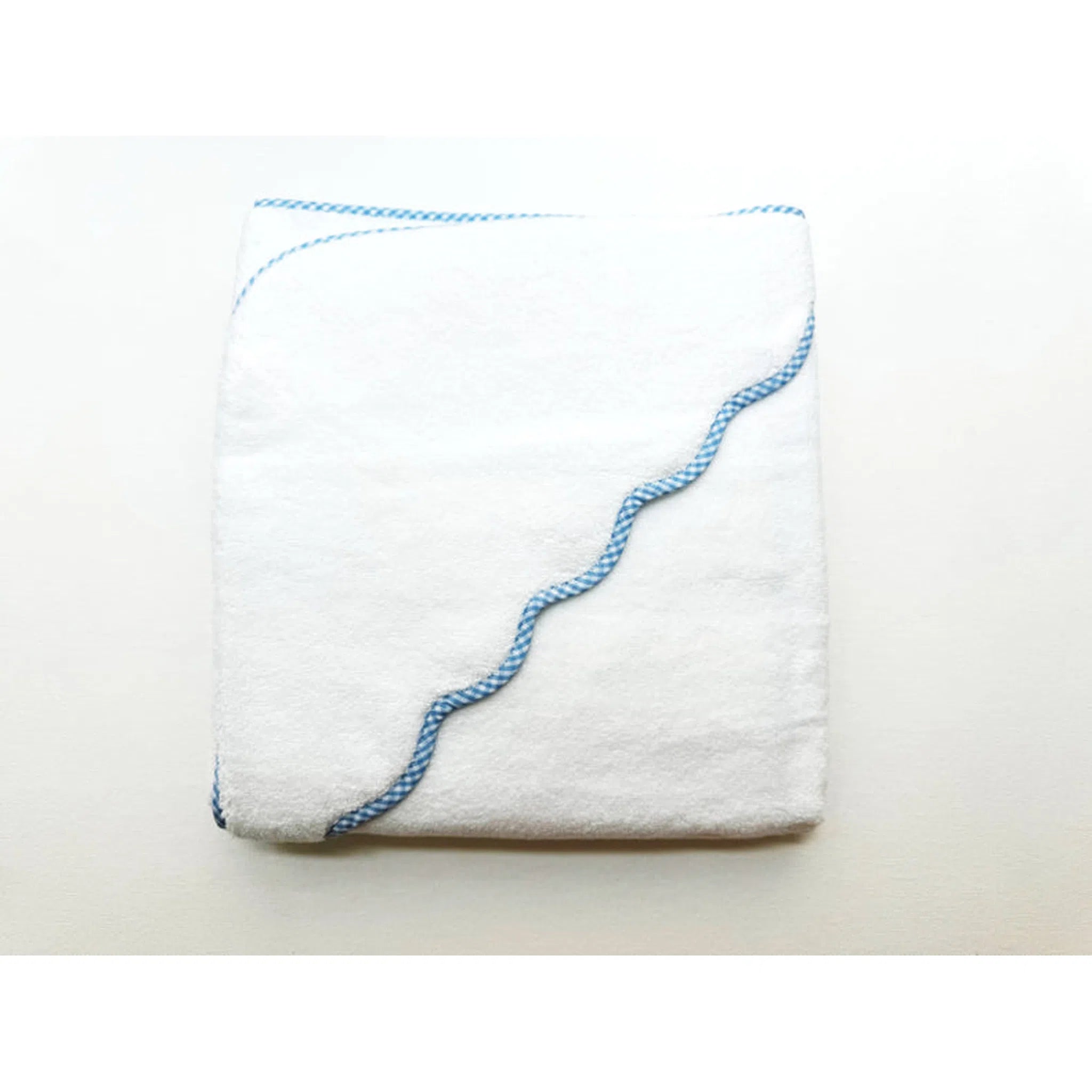 Hooded Towel – blue gingham scalloped edge