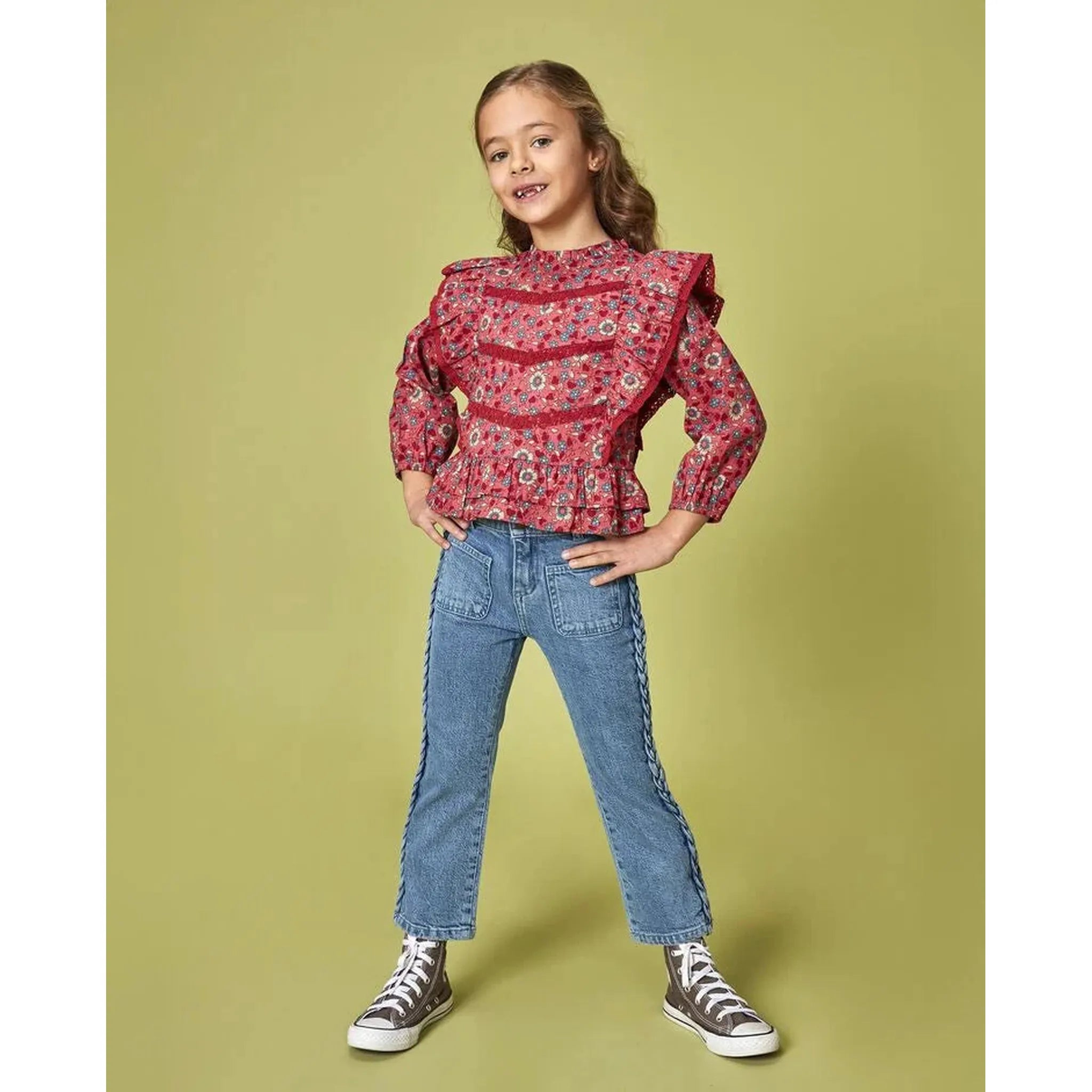 Camisa estampada de flores con tiras