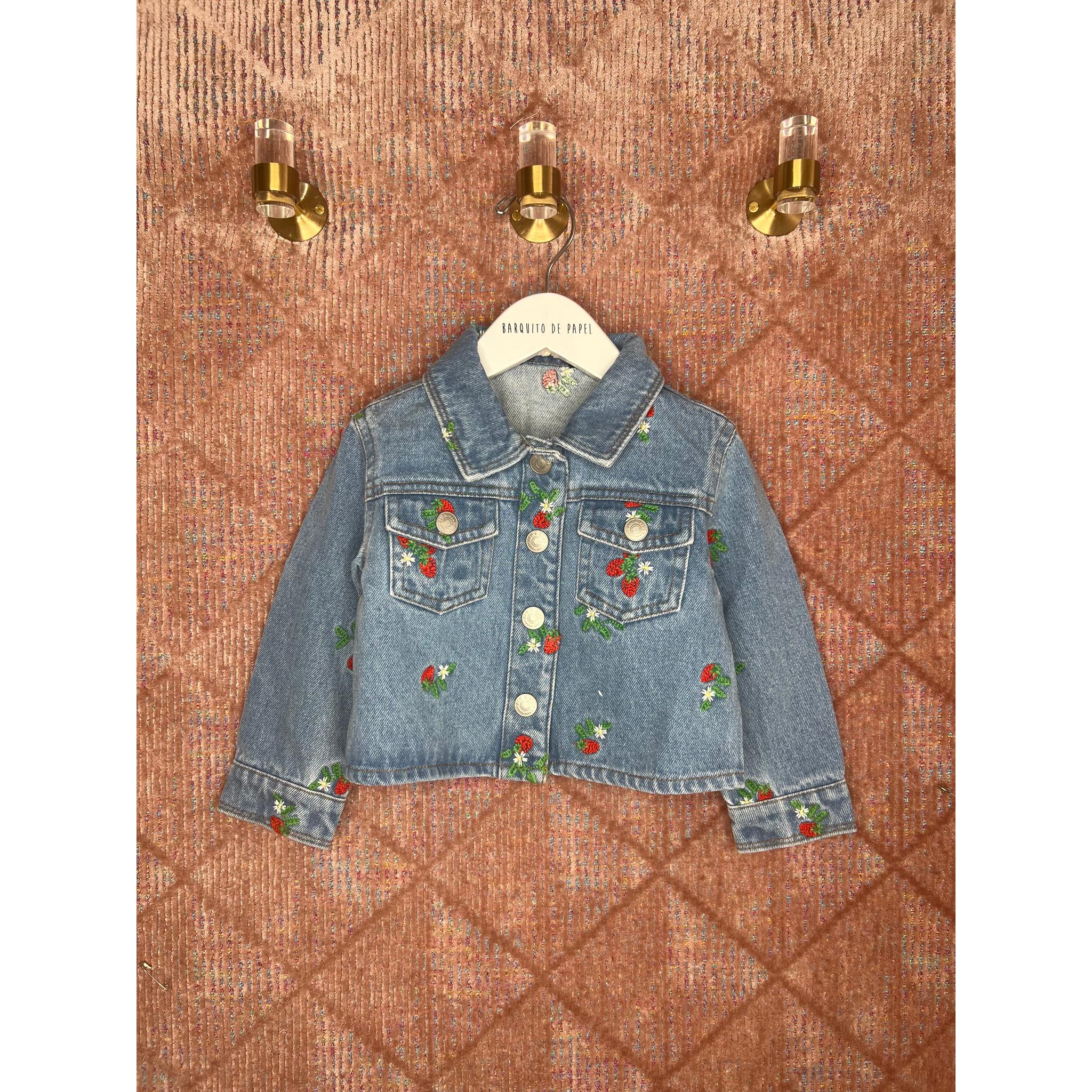 Embroidered Strawberries Denim Jacket