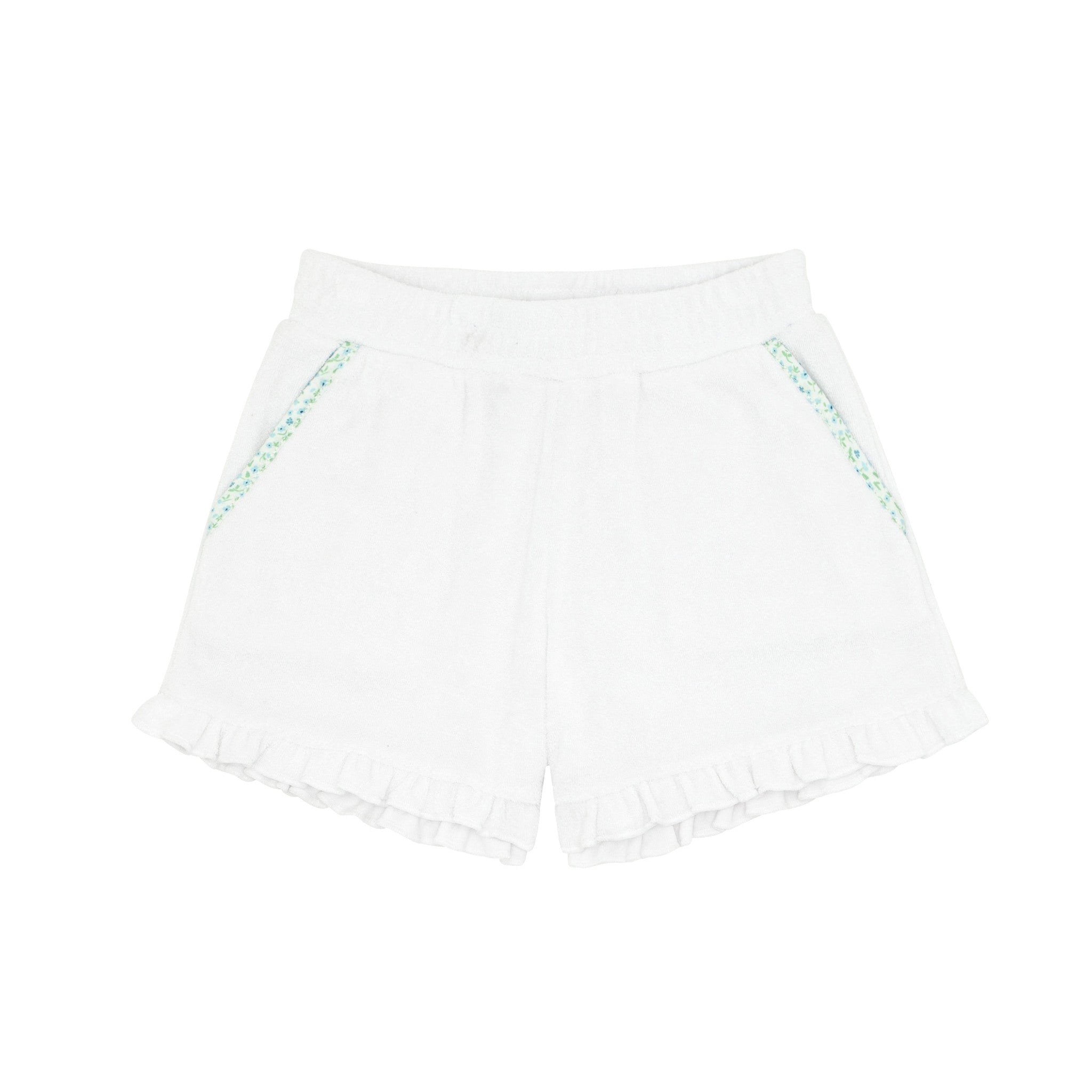 girls white ruffle french terry shorts
