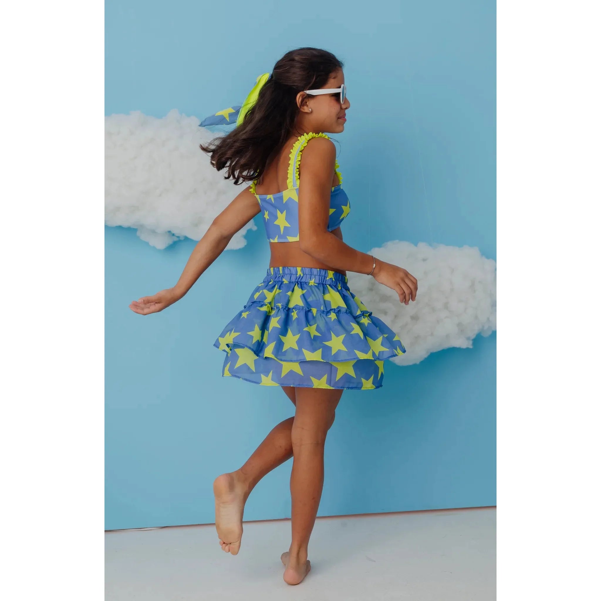 KIDS ruffled skirt Neon Stars