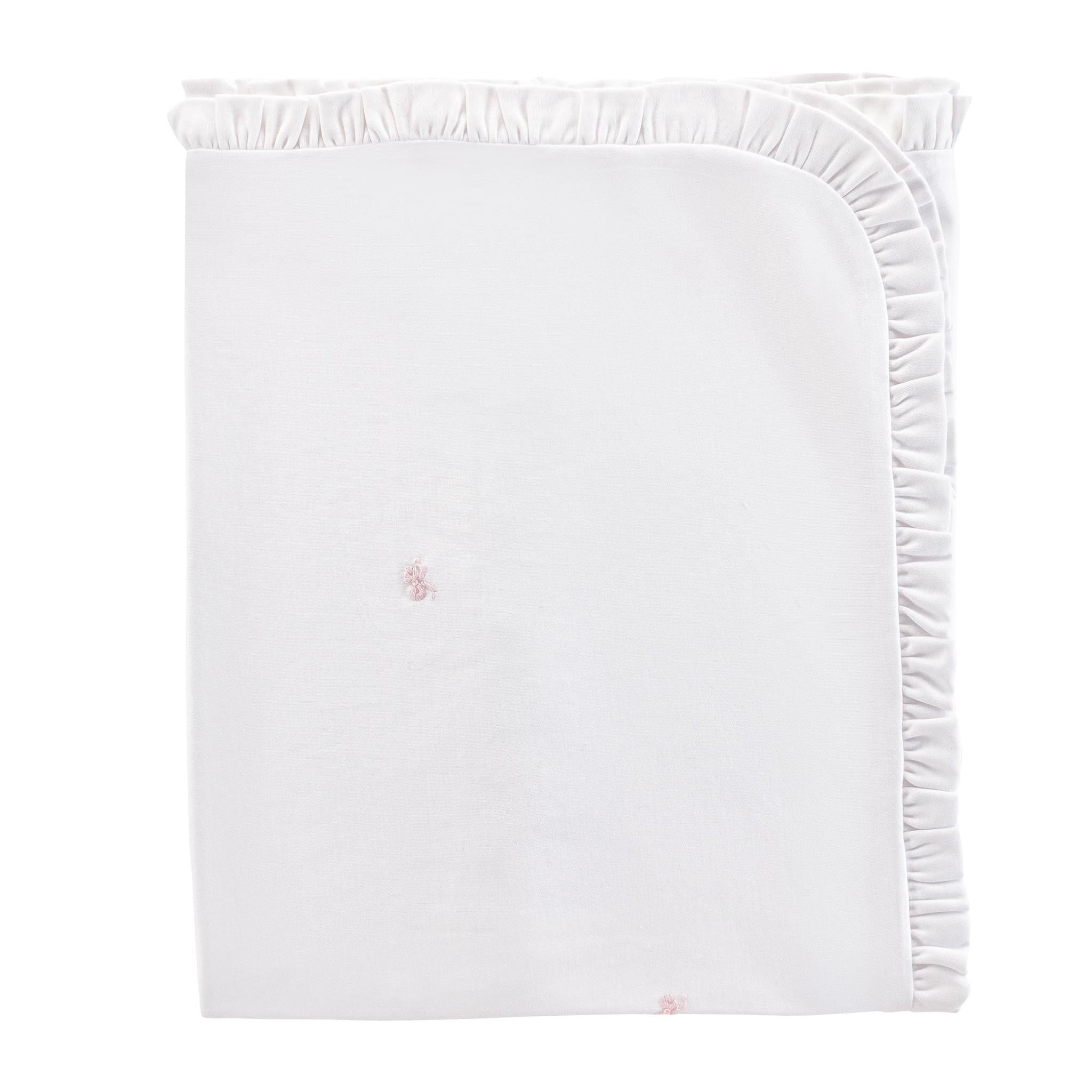 little bows ruffled receiv.blanket w/all over embroidery