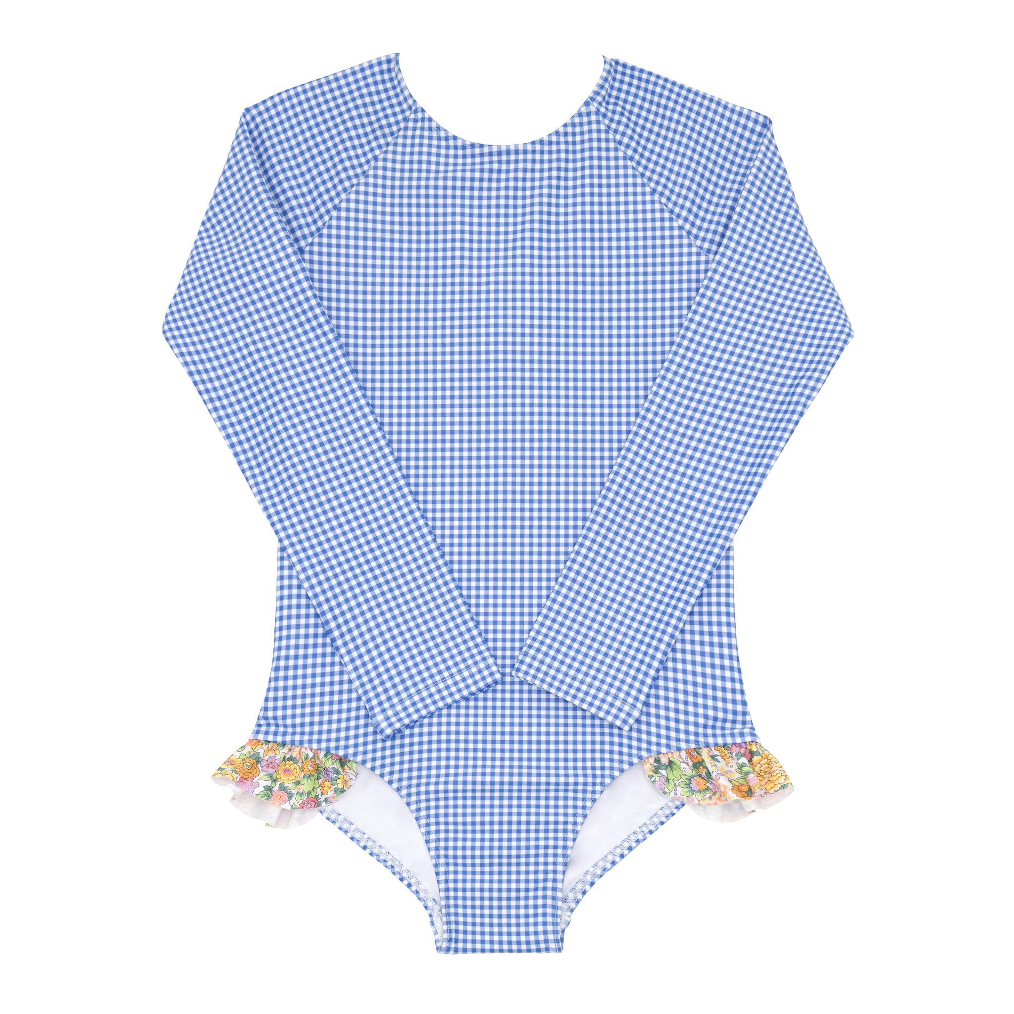 sky blue gingham rashguard one piece