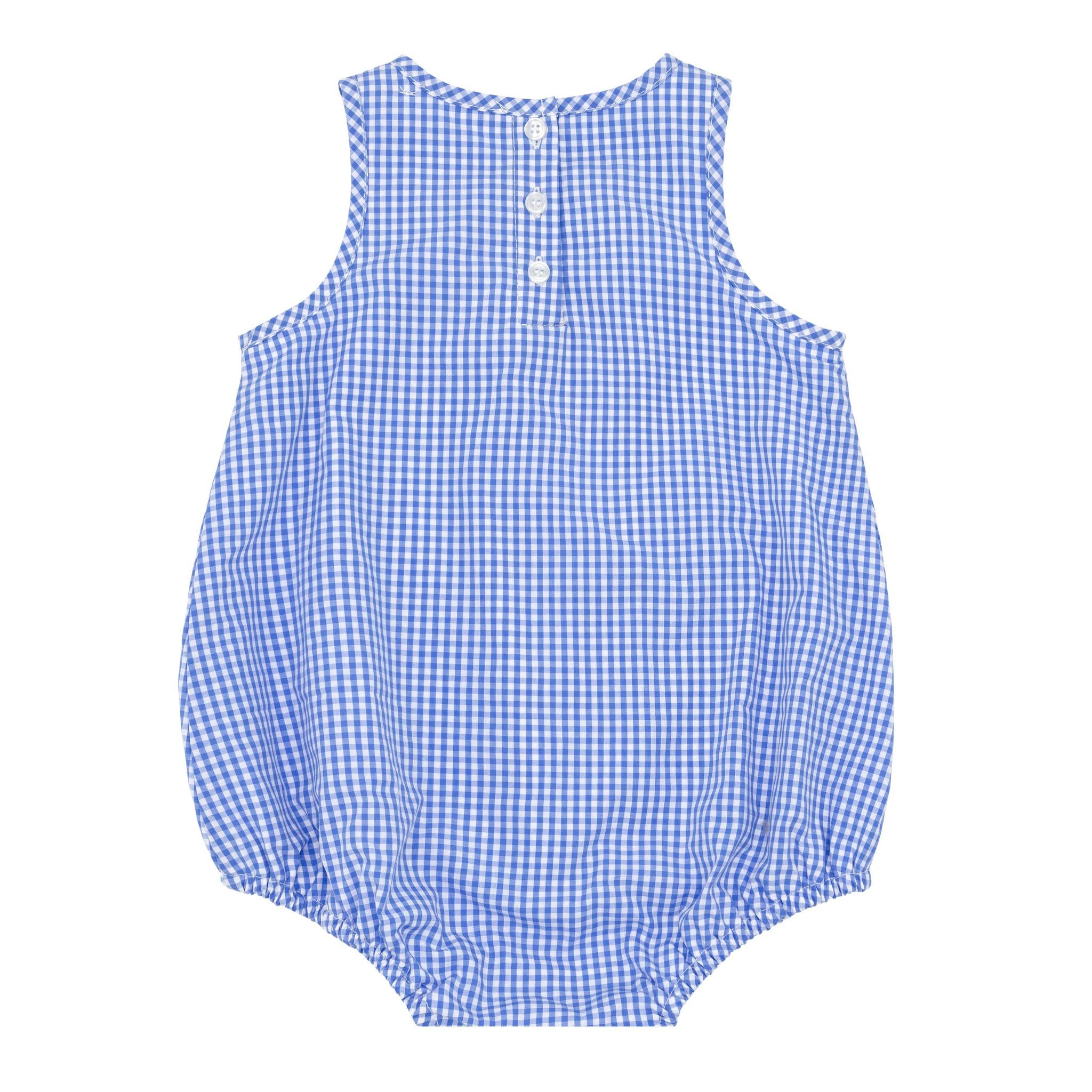sky blue gingham bubble romper