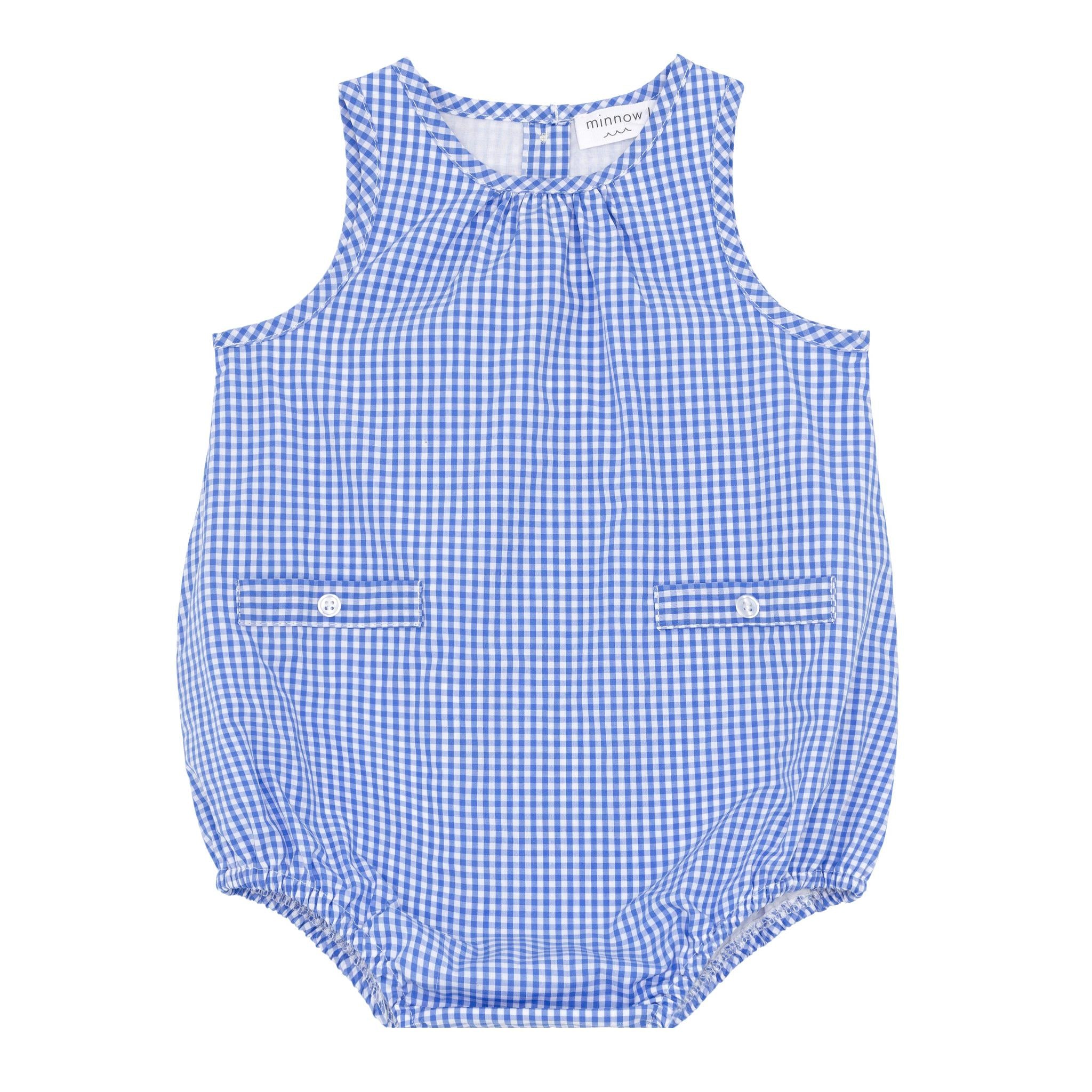 sky blue gingham bubble romper